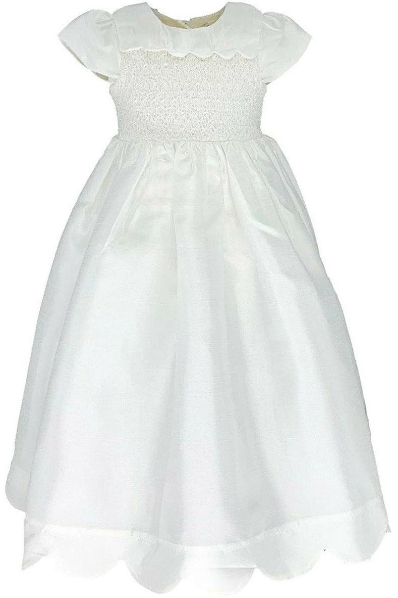 Elegant Baby Girl Scallop Christening Gown & Bonnet Set - Perfect for Baptism, First Communion & Special Occasions