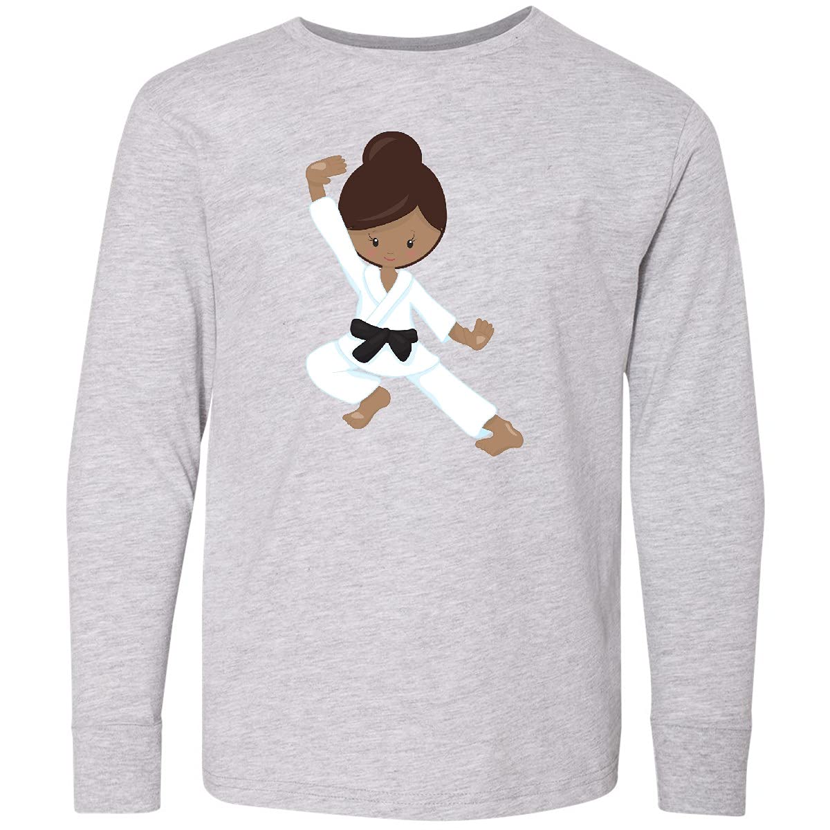 Inktastic African American Girl Black Belt Karate Youth Long Sleeve T-Shirt - Martial Arts Training & Black History Month Apparel for Kids