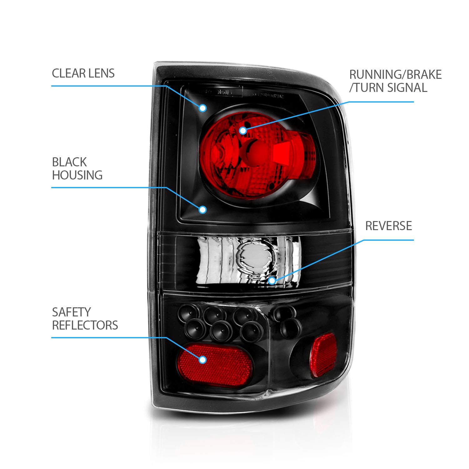 AmeriLite Euro Black Replacement Tail Lights Assembly Pair for 2004-2008 Ford F-150 Truck - Left & Right Side - Enhances Night Visibility & Vehicle Style
