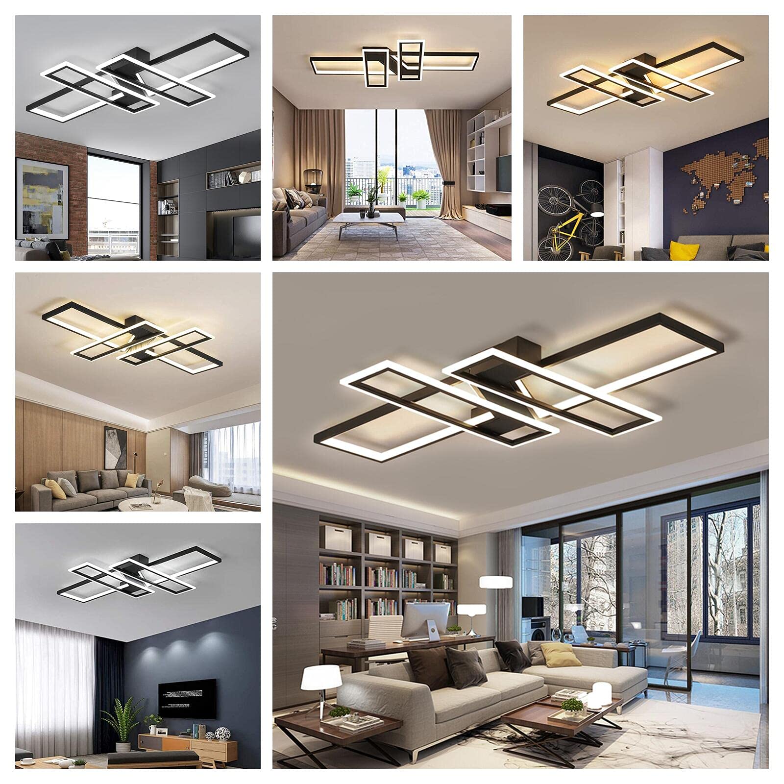 Modern Dimmable LED Ceiling Light with Remote Control - 4 Rectangular Black Metal Acrylic Flush Mount Chandelier - Perfect for Living Room, Bedroom, Dining Room, Kitchen & Study (35.4 Inch) - Energy-Efficient Lighting for Home & Office Spaces