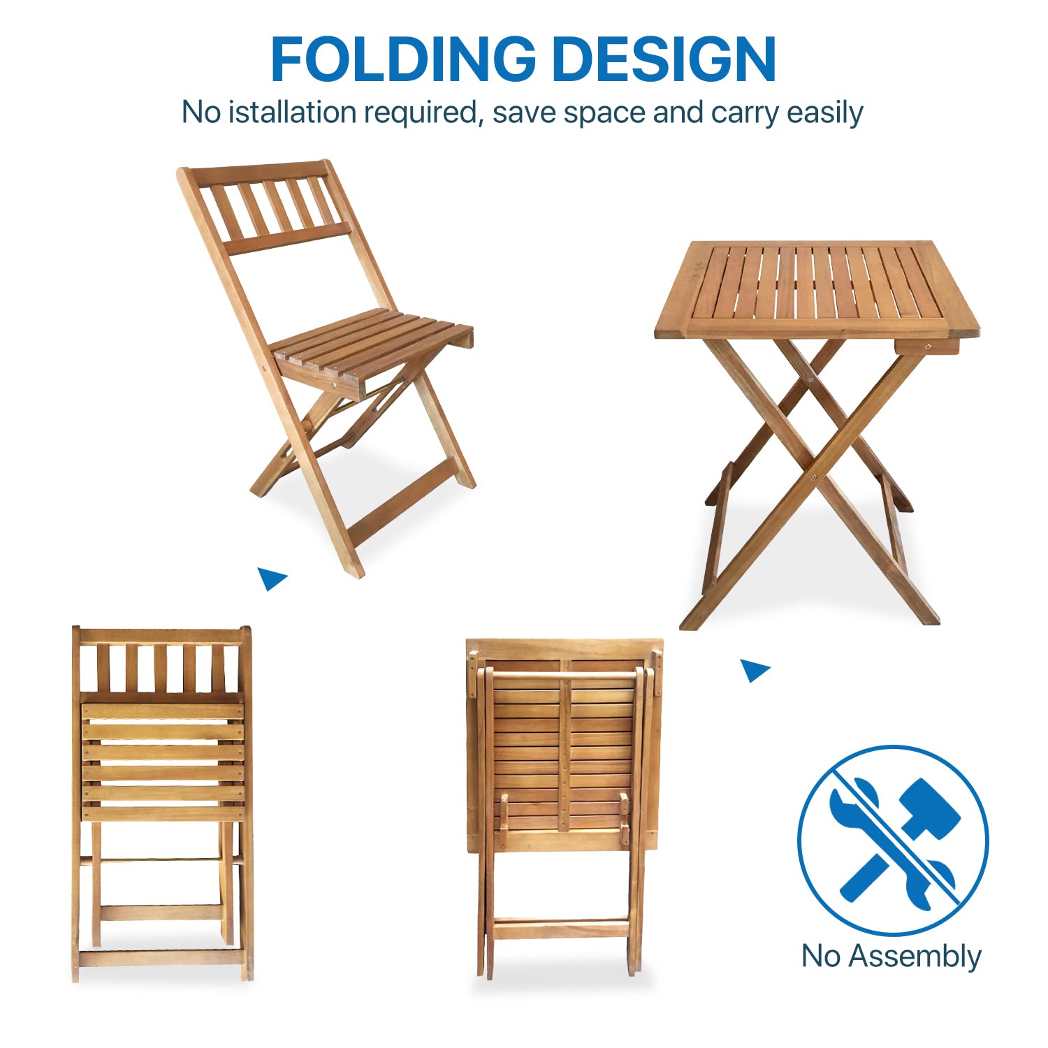 3 Piece Acacia Wood Bistro Set - Outdoor Patio Furniture with 2 Chairs & Square Table for Backyard, Balcony, Garden or Indoor Dining - Natural Oiled Finish - Perfect for Small Spaces, Breakfast Nooks & Cozy Gatherings