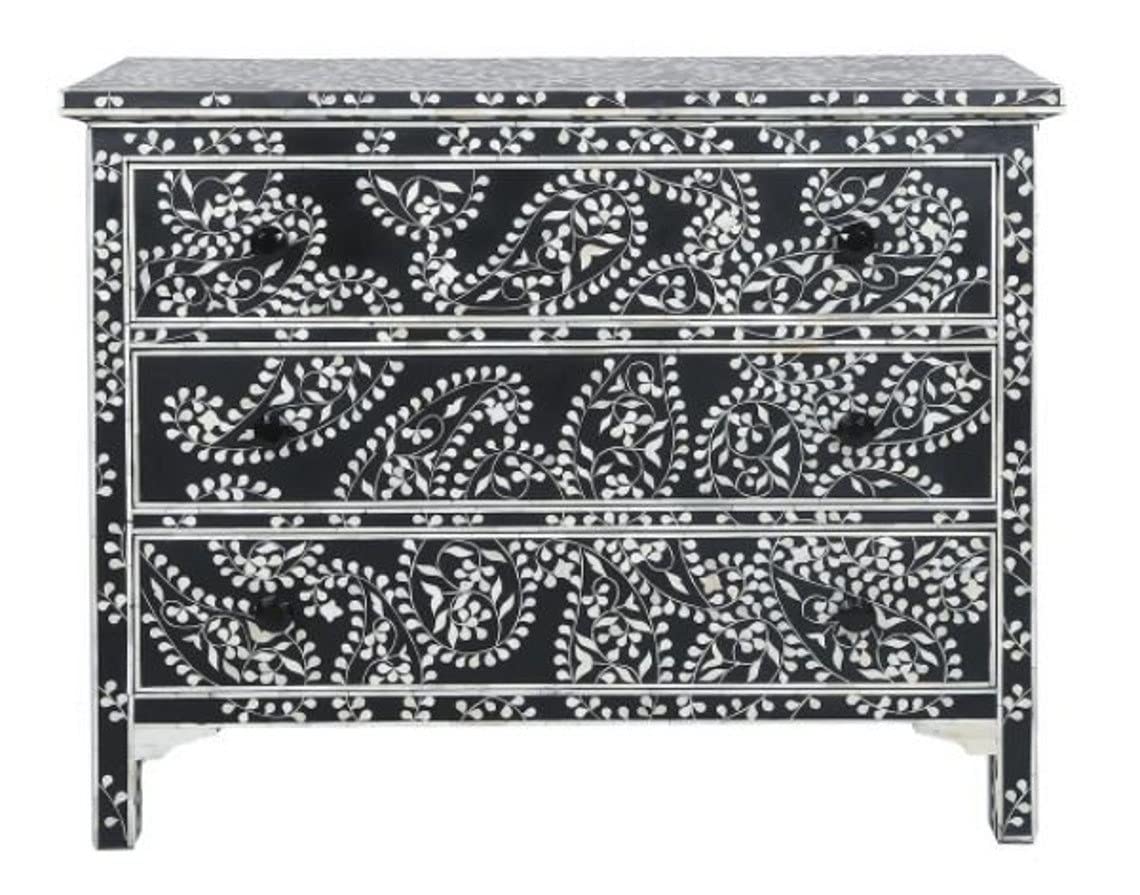 CustomHouzz 3-Drawer Dresser - Black Boutique Print Storage for Bedroom & Entryway