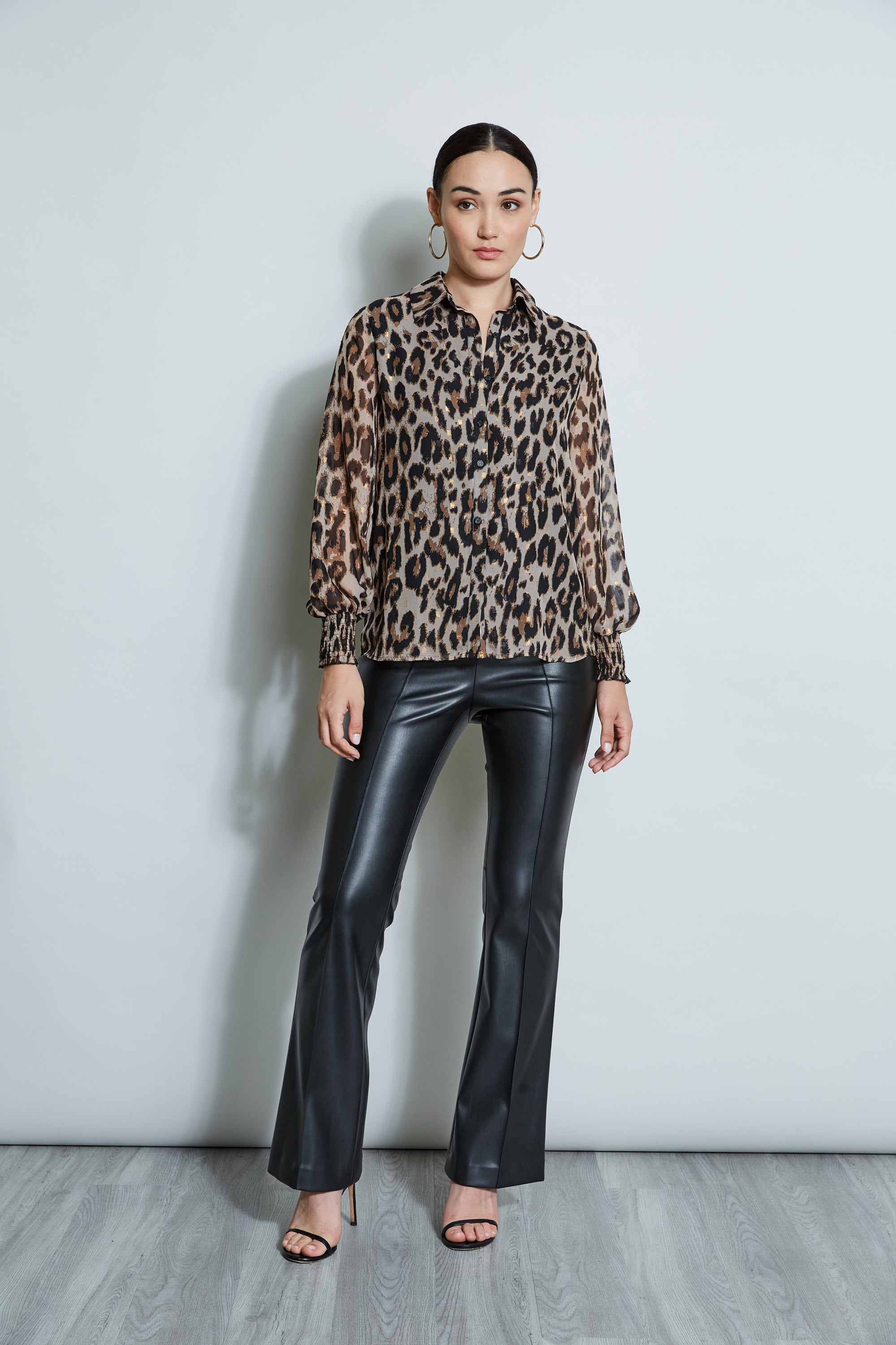 Tahari Metallic Kissed Leopard Print Blouse - Stylish Women's Fashion Top for Work, Party & Night Out