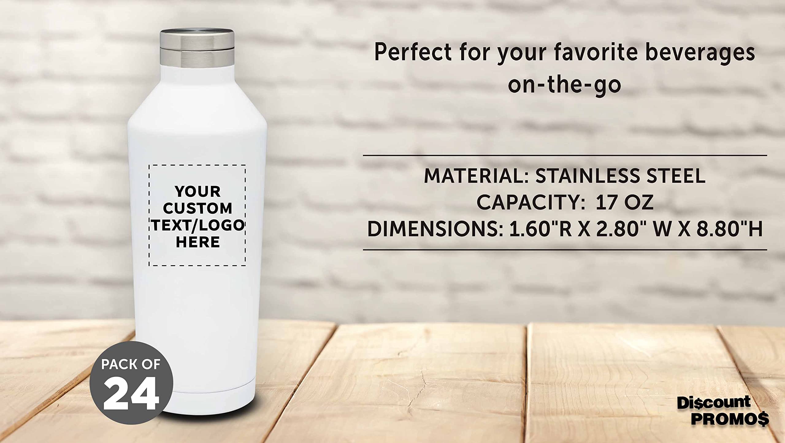 Custom Stainless Steel Water Bottles 17 oz (Set of 24) - Double Wall Insulated, Personalized Bulk Pack - Keeps Hot & Cold Beverages Perfect - Ideal for Coffee, Soda, Gym, Office & Outdoor Activities - White
