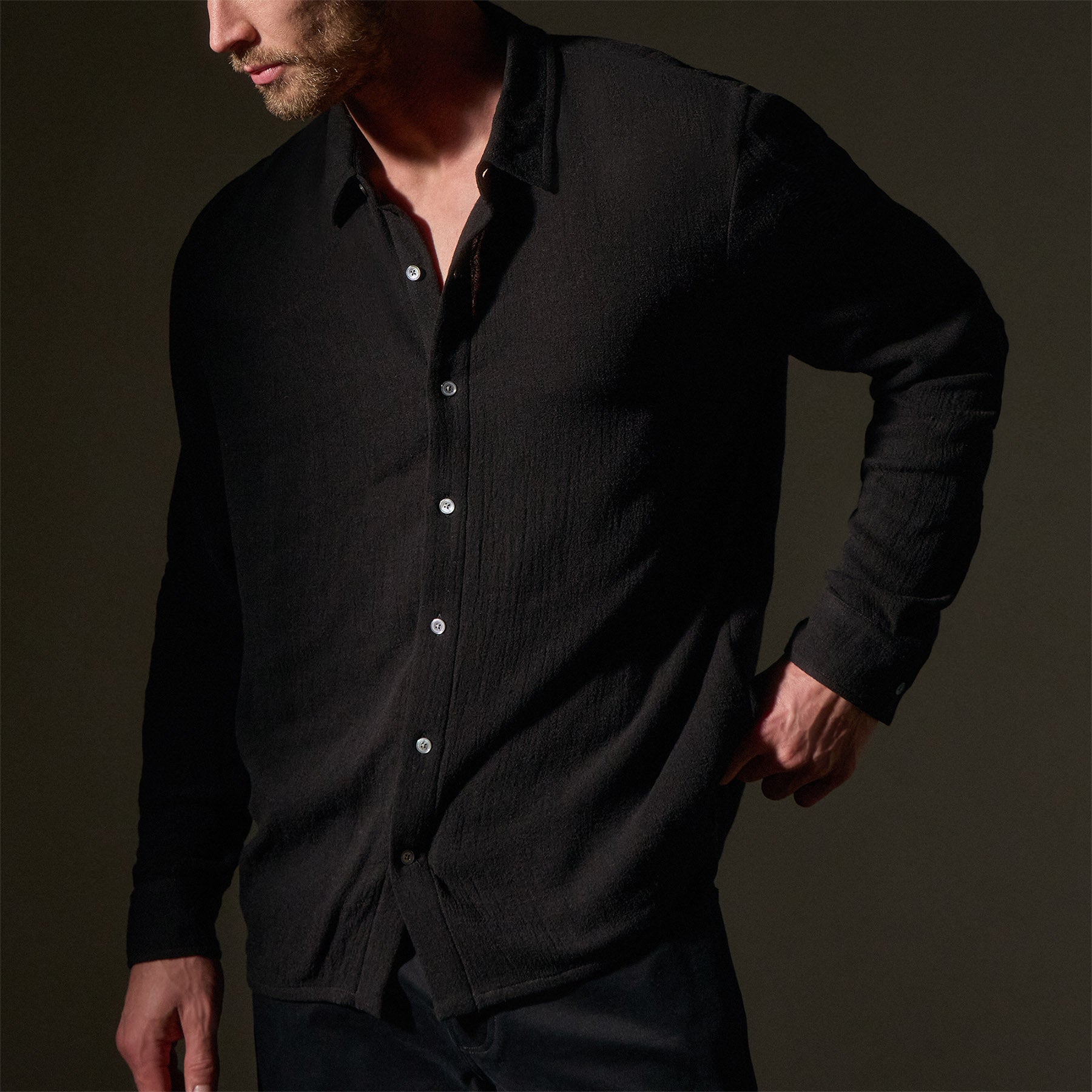 Premium Solid Viscose Wool Shirting Fabric - Soft & Durable Black Dress Shirt Material for Tailoring & Fashion Design