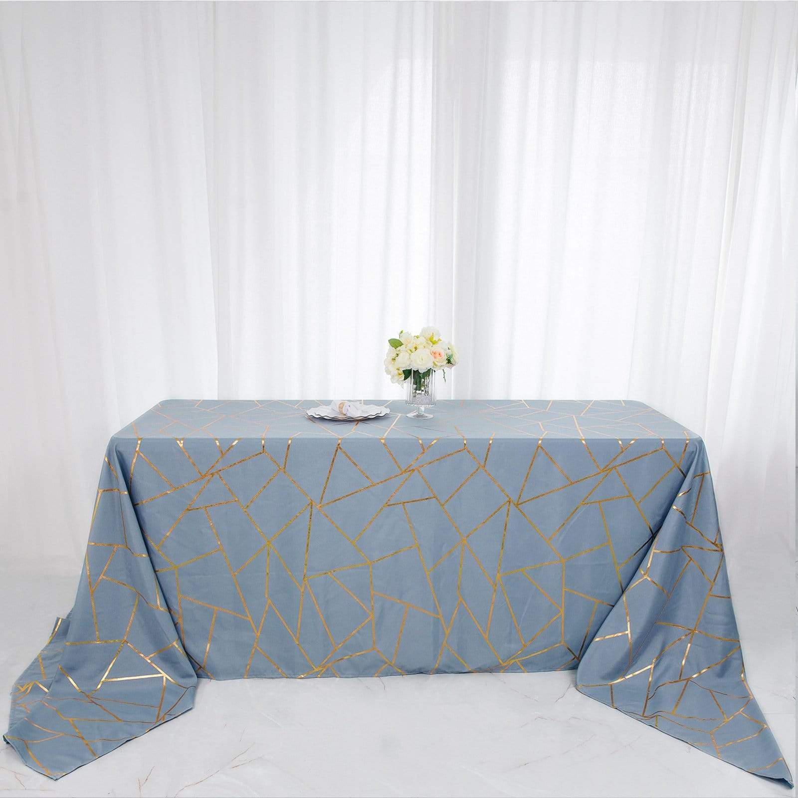 90x156 Inch Polyester Rectangular Tablecloth with Metallic Geometric Pattern - Elegant Dining Table Cover for Weddings, Parties & Home Decor