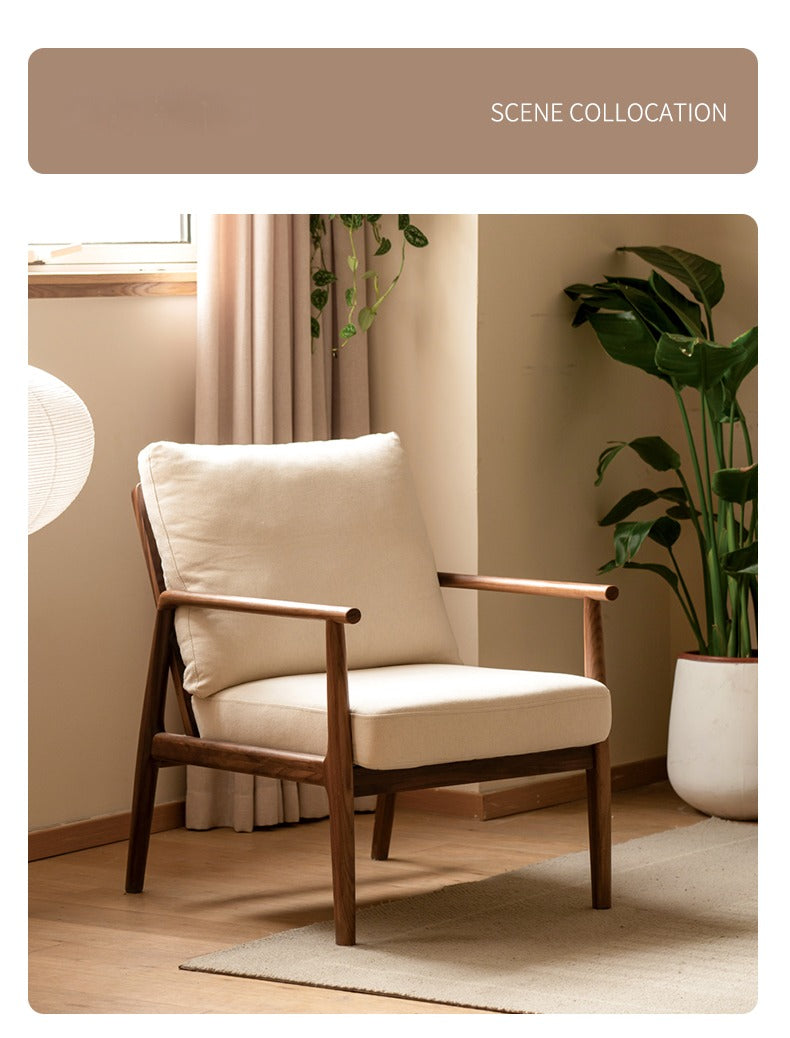 Premium Black Walnut and Ash Solid Wood Lounge Chair with Backrest - Perfect for Living Room, Reading Nook, or Office Relaxation