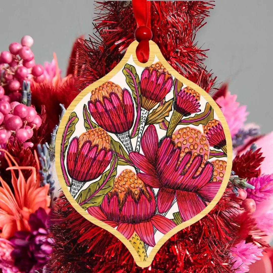 Australian Native Flowers Christmas Ornament Bauble Set - Handcrafted Holiday Decor for Tree, Gift & Festive Home Decoration