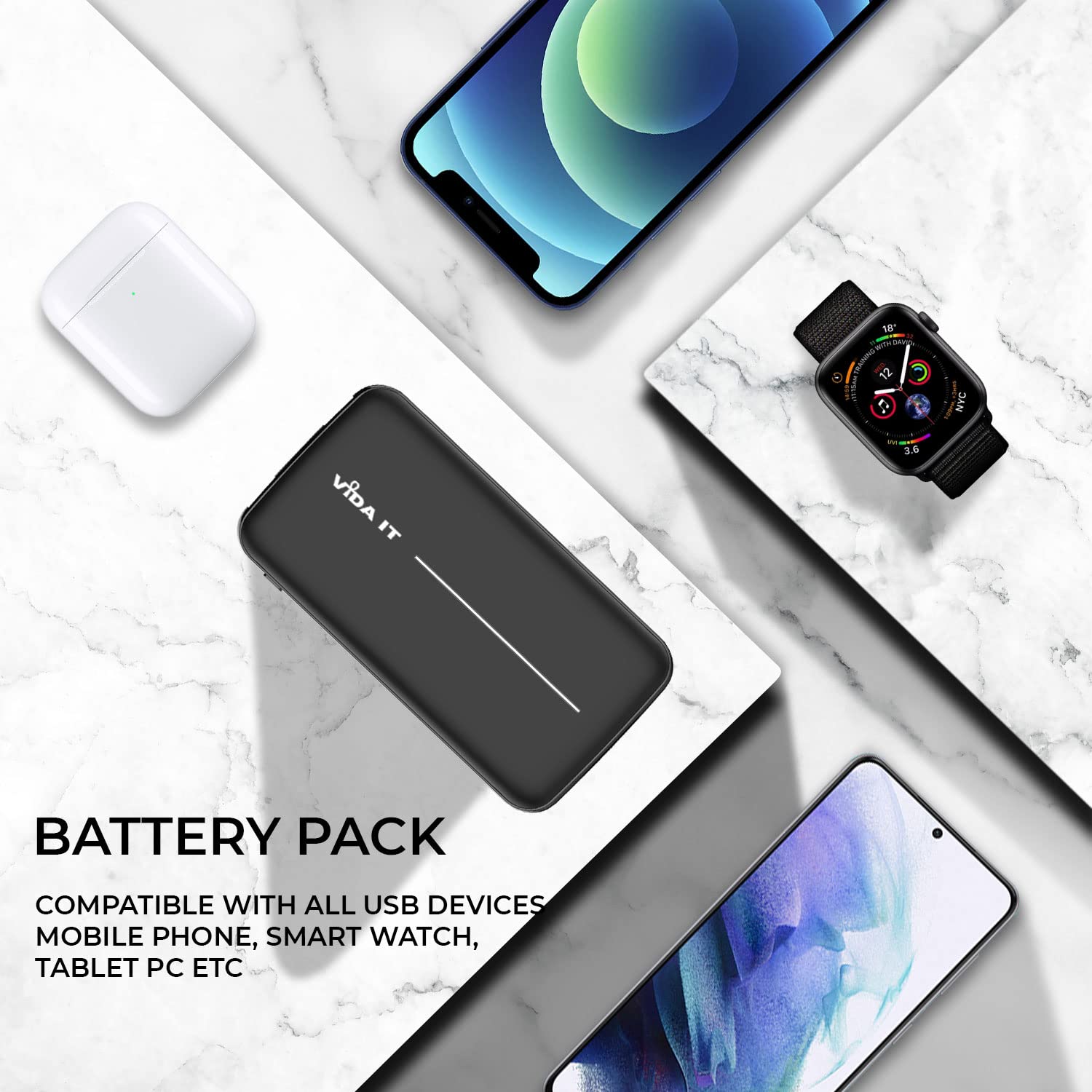 10000mAh Slim Power Bank for Heated Clothing - USB 5V 2A Portable Charger for iPhone, Samsung & USB-C Devices | Lightweight Battery Pack for Heated Hoodies, Vests & Jackets | Perfect for Outdoor Activities, Winter Sports & Travel