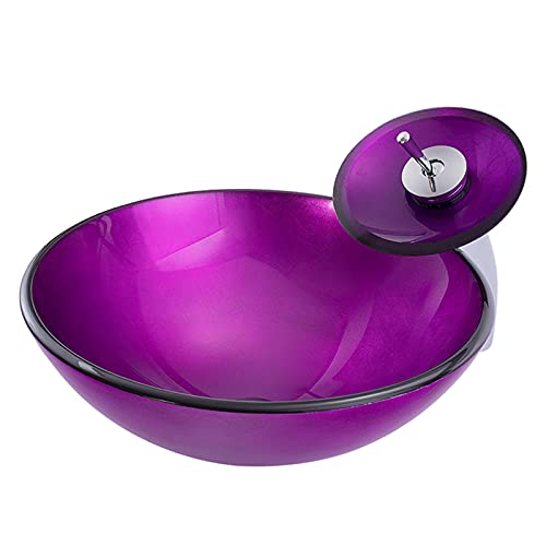 LEFEDA Modern Bathroom Vessel Sink - Round Tempered Glass Art Basin with Matching Faucet, Pop-Up Drain & Water Pipes - Above Counter Washbasin for Luxury Bathrooms & Powder Rooms