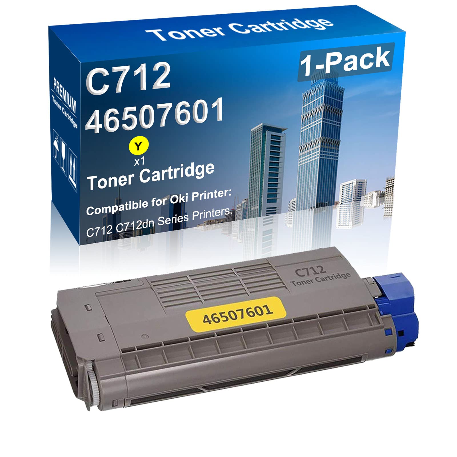 High Yield Replacement Toner Cartridge for Oki C712 & C712dn Printers (1-Pack, Yellow) - Compatible with Oki 46507601 C712 Imaging Unit - Perfect for Office & Home Printing Needs