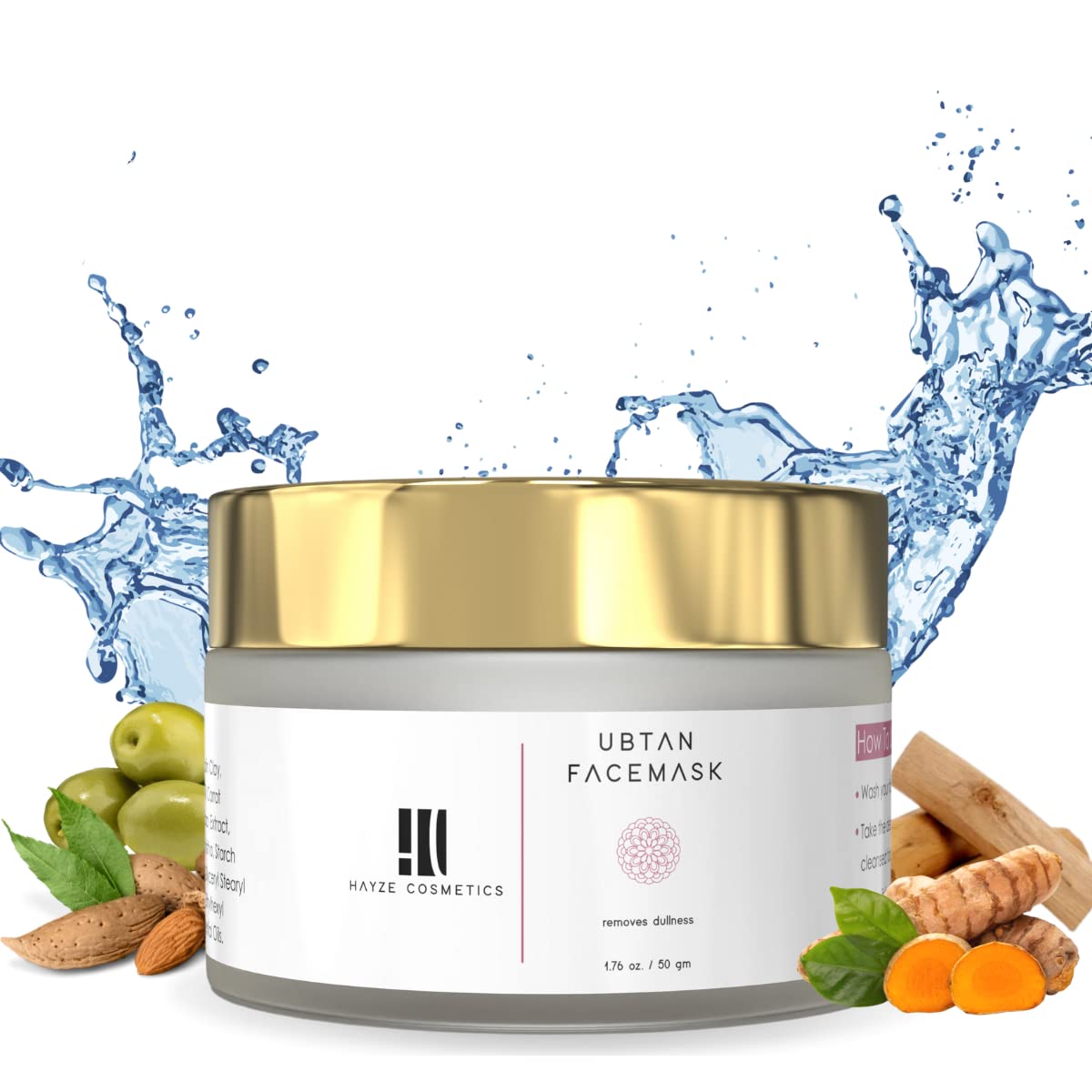 Hayze Cosmetics Ubtan Face Mask with Turmeric & Sandalwood - Natural Tan Removal & Skin Brightening Treatment for Dark Spots & Hyperpigmentation | Kaolin Clay & Olive Oil Formula | 50g | Perfect for Daily Glow Routine & Post-Sun Care