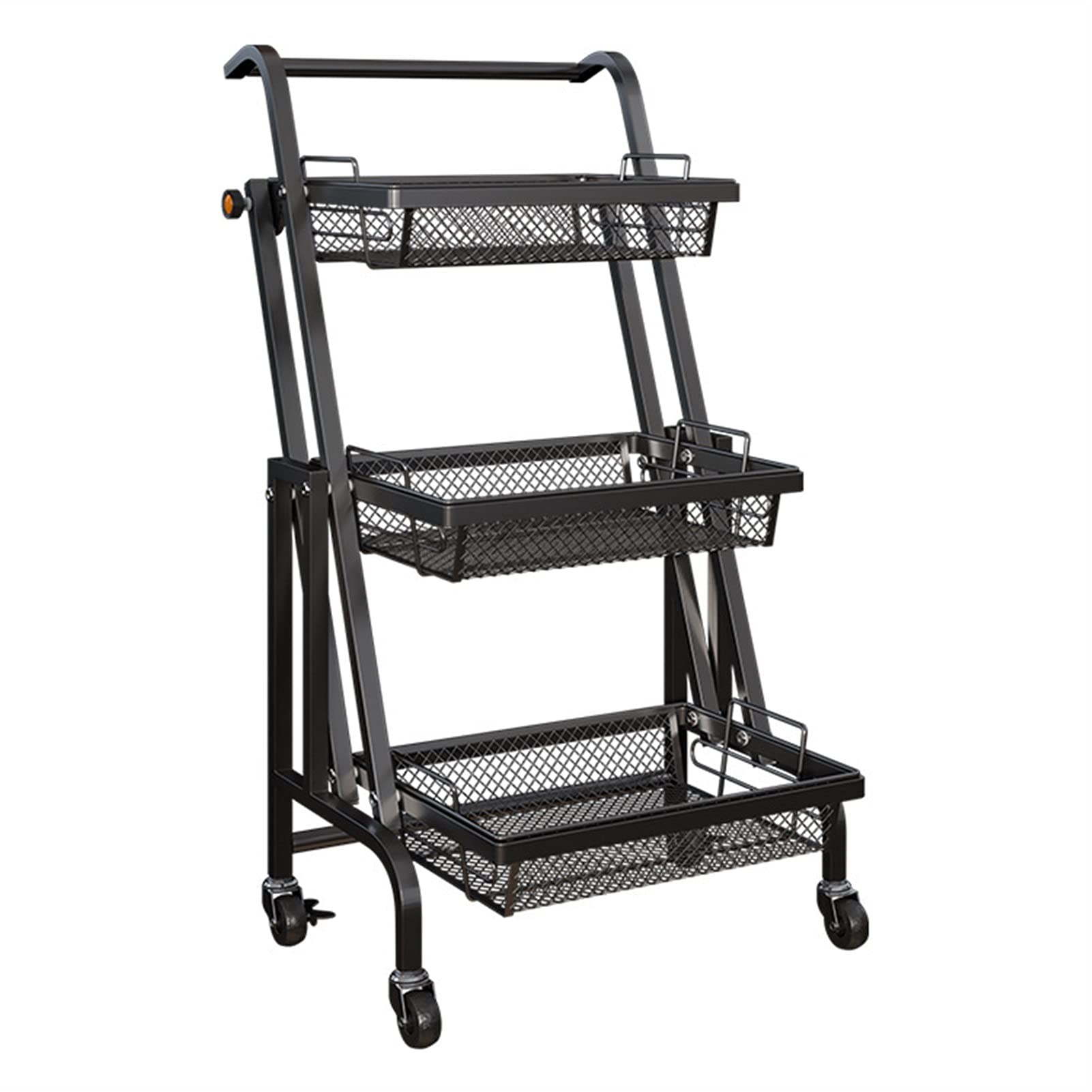 FEIYIYANG 3-Tier Metal Kitchen Storage Shelf - Foldable Bathroom Organizer Cart with Wheels, Space-Saving Multifunctional Rack for Pantry, Laundry Room & Garage Organization (Ideal for Small Spaces & Home Storage Solutions)