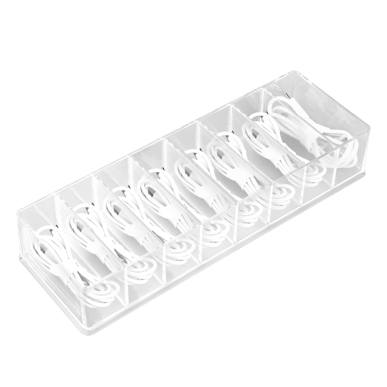 SAVITA Clear USB Charger Cable Organizer with 10 Silicone Ties - Cord Storage Drawer for Phone, Tablet, Laptop Charging Wires - Perfect for Office & Home Desk Organization (No Lid) - Keep Cables Tangle-Free & Easily Accessible