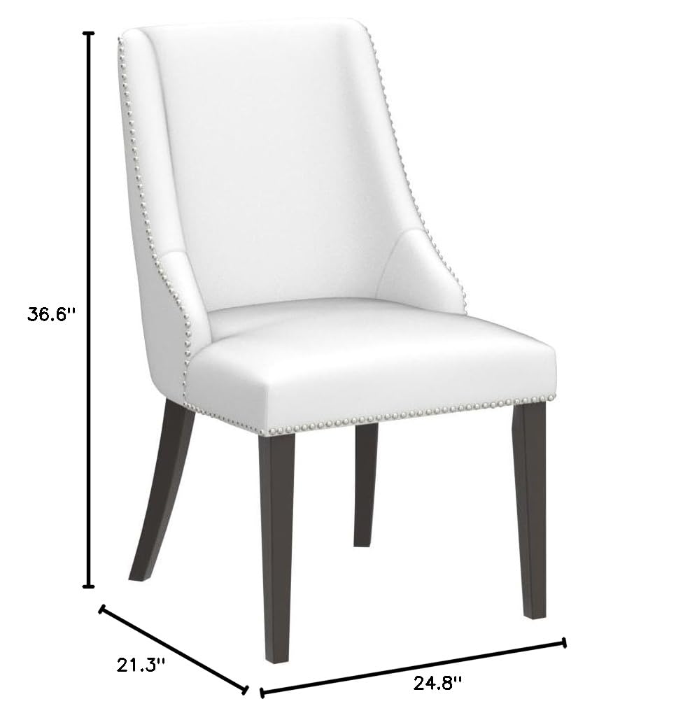 CHITA Farmhouse Dining Chairs with Nailhead Trim - Set of 2 White Faux Leather High Back Upholstered Chairs for Kitchen, Dining Room & Breakfast Nook | Comfortable Seating for Family Meals & Entertaining Guests
