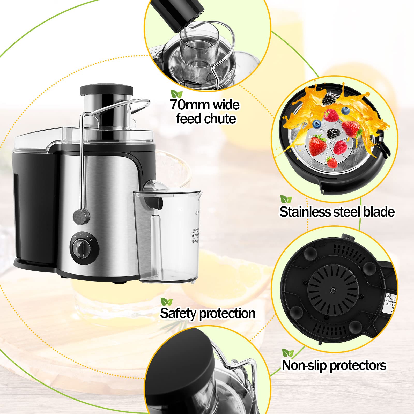 LEMROE 600W Electric Juicer Machine - High-Speed Centrifugal Juicer for Whole Fruits & Vegetables - Stainless Steel Juice Extractor with Wide Feed Chute - 2 Speed Settings - Easy to Clean - Perfect for Healthy Juicing at Home, Gym or Office