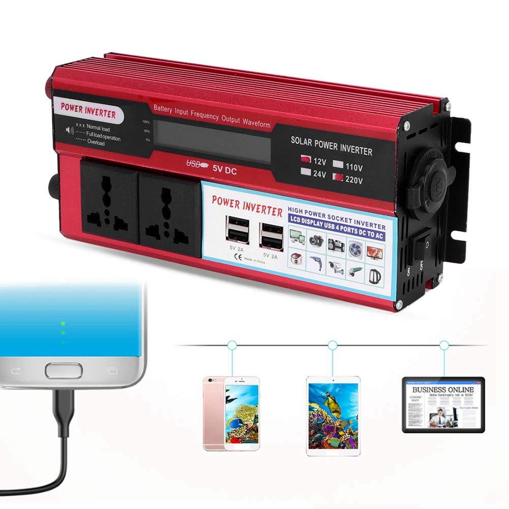 5000W Solar Power Inverter DC 12V/24V to AC with Digital Display & 4 USB Ports - Car Cigarette Lighter Battery Converter for Vehicles, RV, Truck | Perfect for Road Trips, Camping & Emergency Power Backup