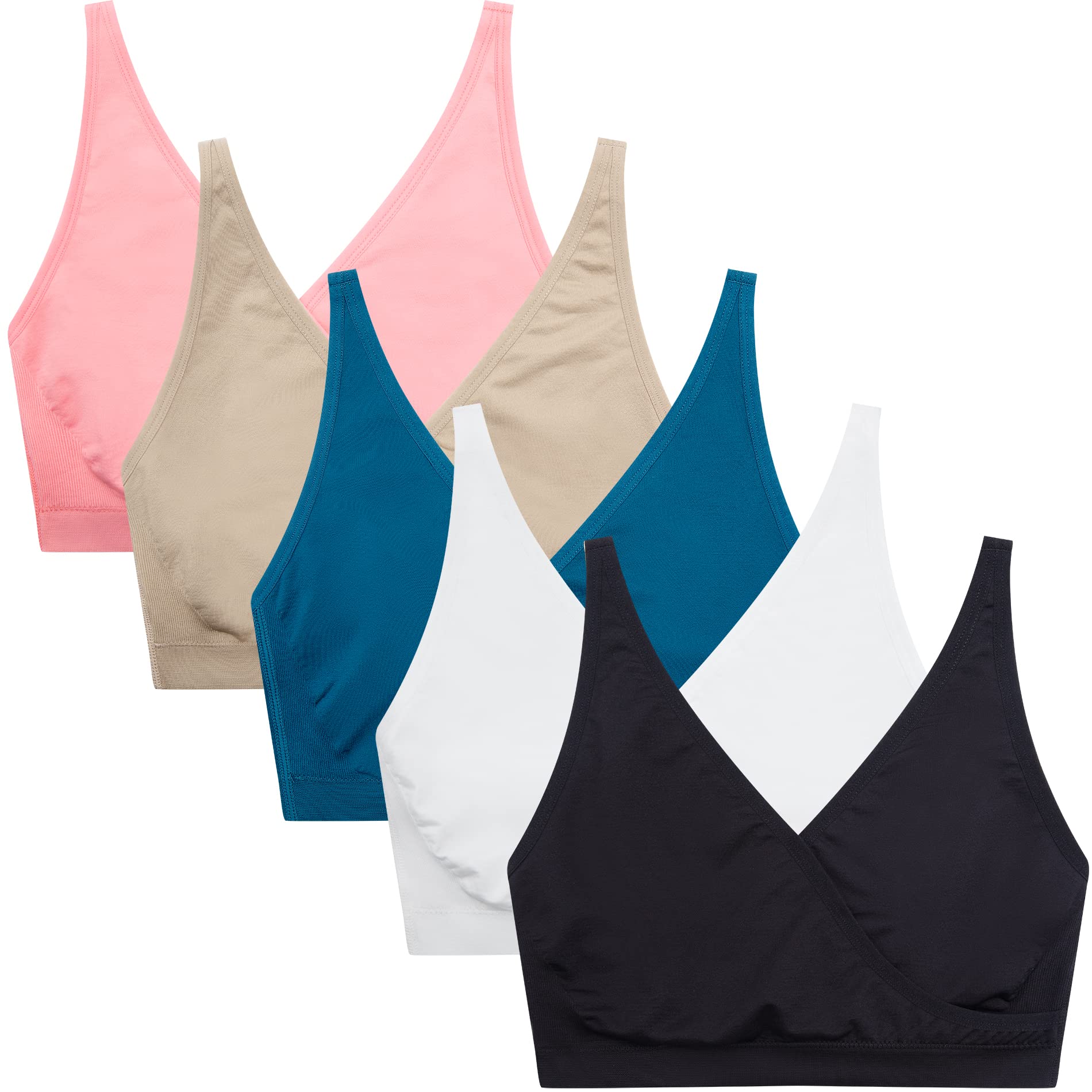 Suekaphin 5-Pack Nursing Bras for Women - Maternity & Breastfeeding Sleep Bras, Seamless Wirefree Bralette for Pregnancy & Postpartum Comfort - Perfect for Nighttime Nursing and Relaxing