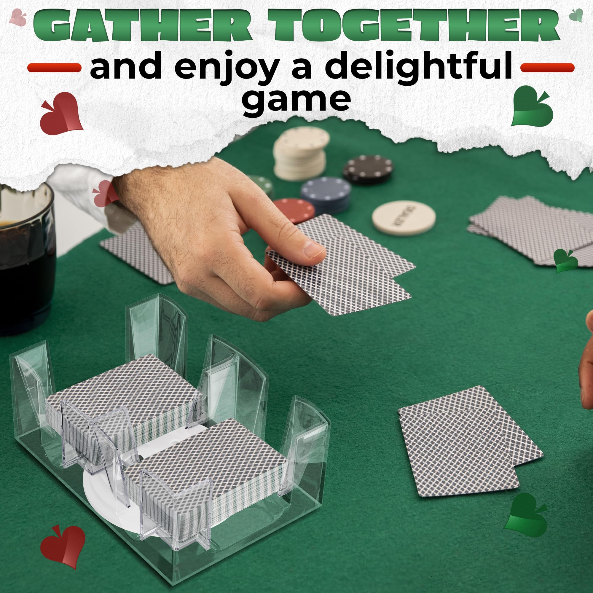 360° Rotating Dual Deck Poker Card Holder - Clear Acrylic Canasta & Casino Card Tray for Poker, Blackjack, and Card Games - Perfect for Game Nights, Casinos, and Family Gatherings
