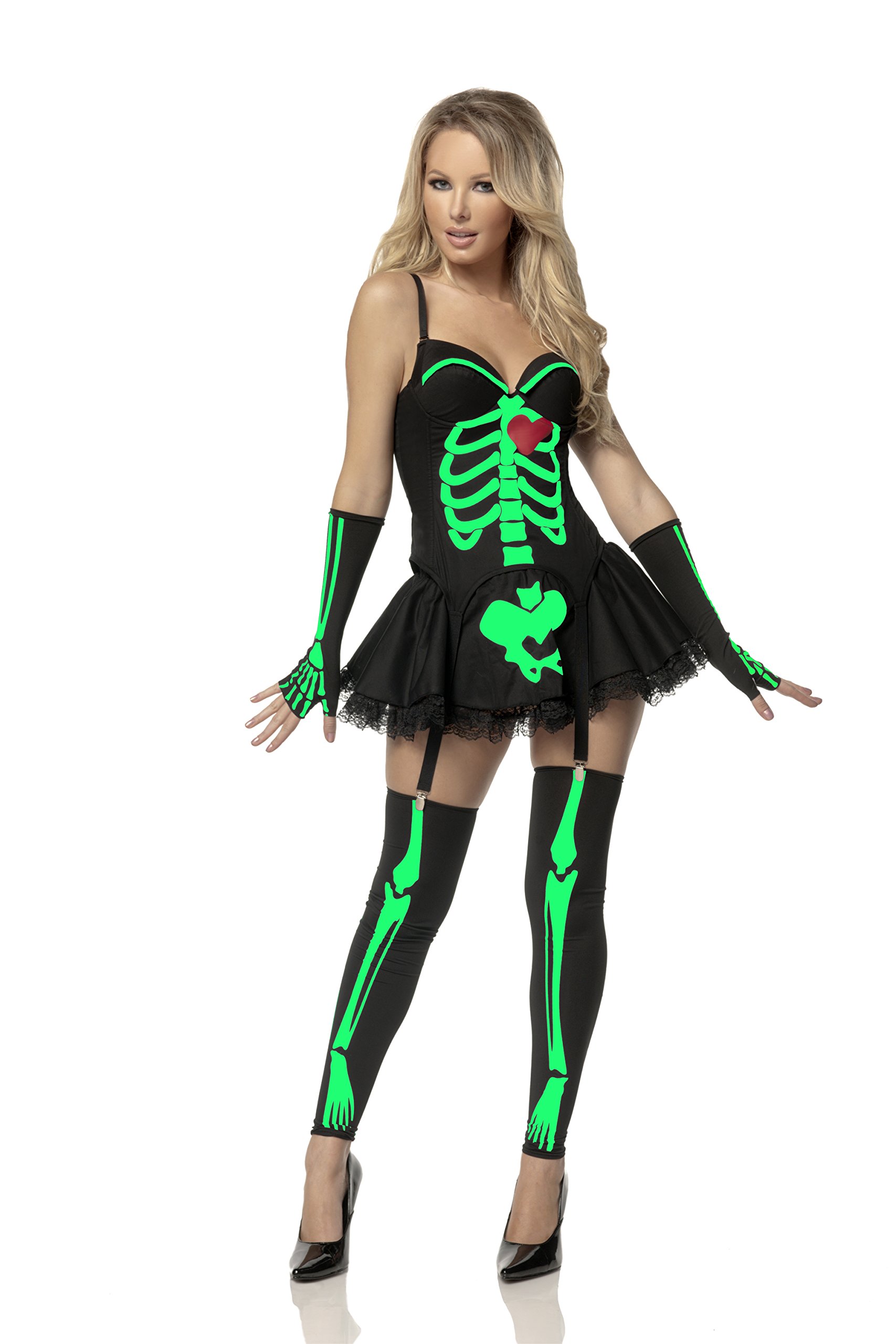 Mystery House Women's Neon Green Skeleton Costume - Sexy Halloween Outfit for Women, Cosplay & Party Dress - Perfect for Halloween Parties, Cosplay Events & Themed Nights