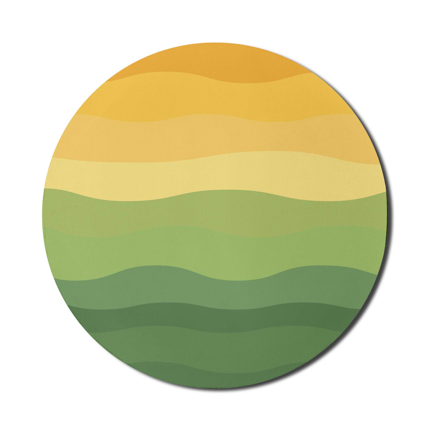 Ambesonne Abstract Round Gaming Mouse Pad - Non-Slip Thick Rubber Base with Earth-Inspired Green & Yellow Wavy Lines - 8 Inch Computer Mousepad for Office, Gaming & Home Use