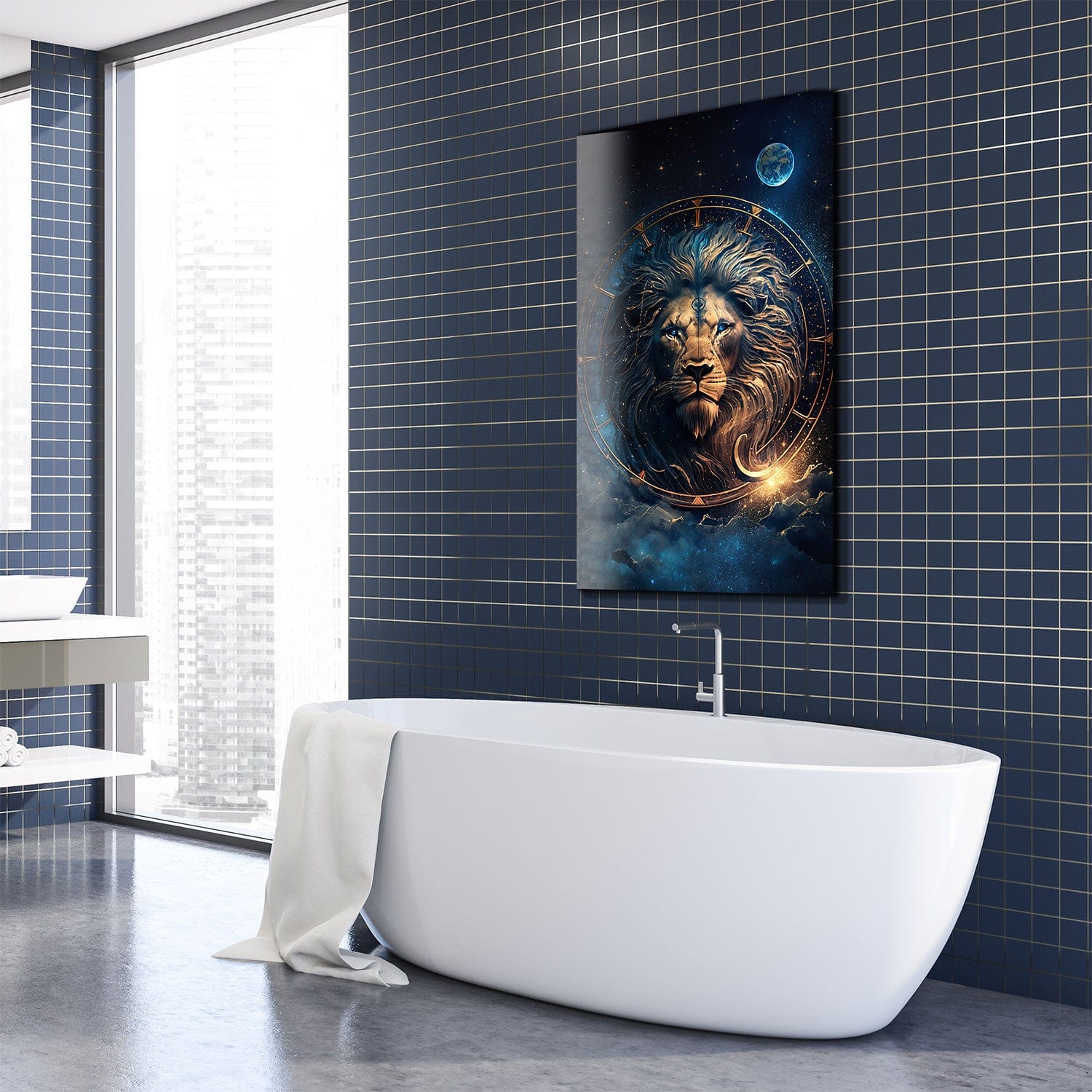Astrologer Lion Tempered Glass Wall Art - Elegant Home Decor for Living Room, Bedroom & Office - Perfect for Modern & Contemporary Interiors