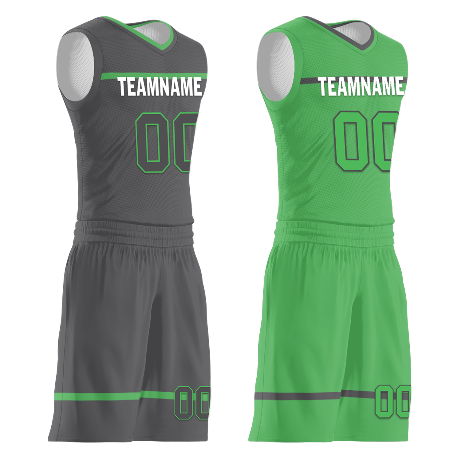 Custom Gray & Green Reversible Basketball Jersey - Personalized Classic Style Uniform for Men & Women | Perfect for Team Games, Training, and Fan Apparel (BBJR D017046)
