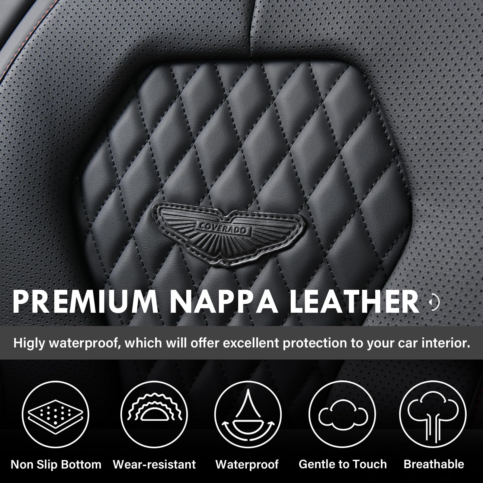 Universal Waterproof Car Seat Covers Full Set - Black with Red Stitching | Front & Back Seat Protectors for Most Vehicles | Perfect for Pets, Kids & Daily Commute
