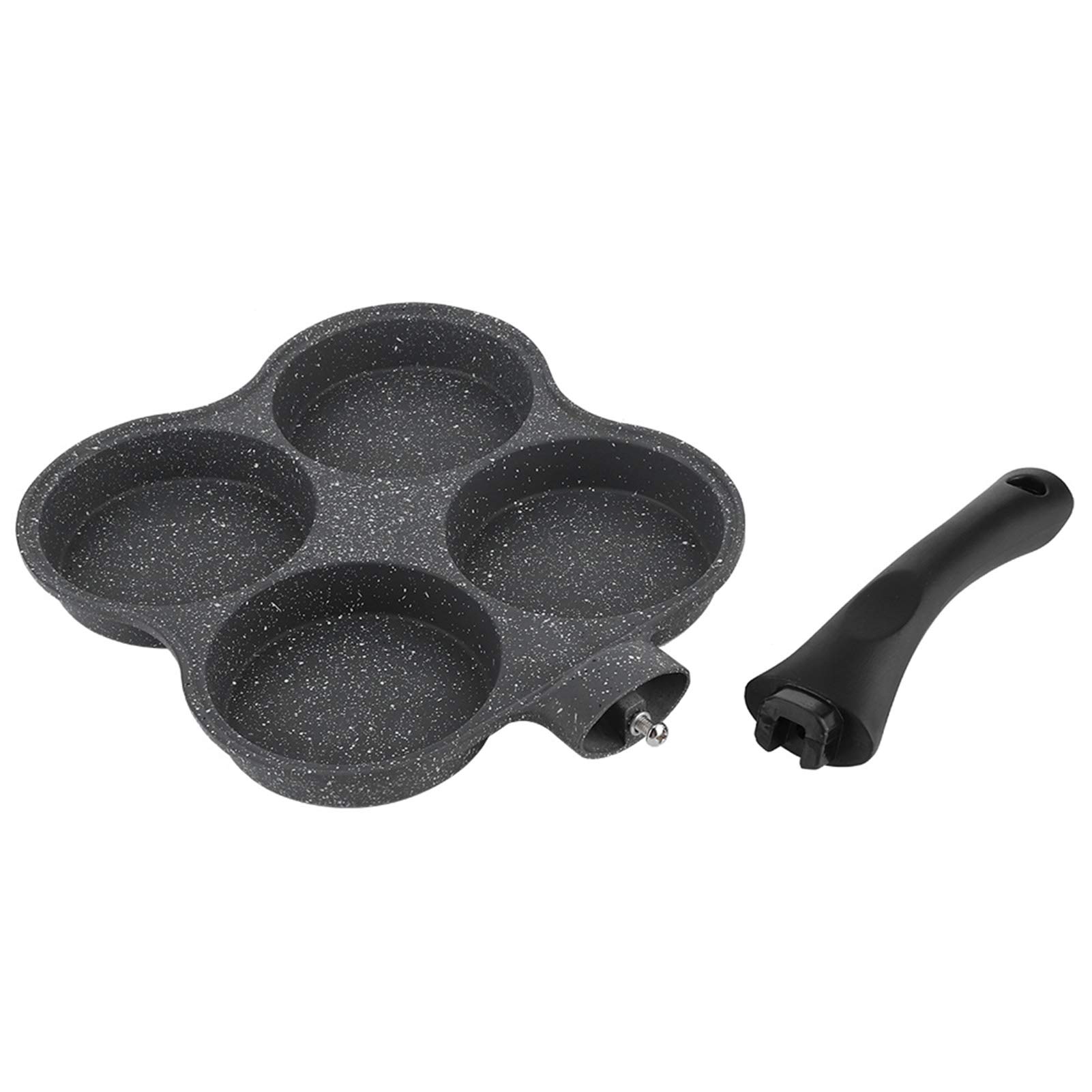 Non-Stick Ceramic 4-Hole Egg Frying Pan - Removable Handle Pancake & Omelet Maker for Electric Stove - Perfect for Breakfast, Burgers, and Quick Meals