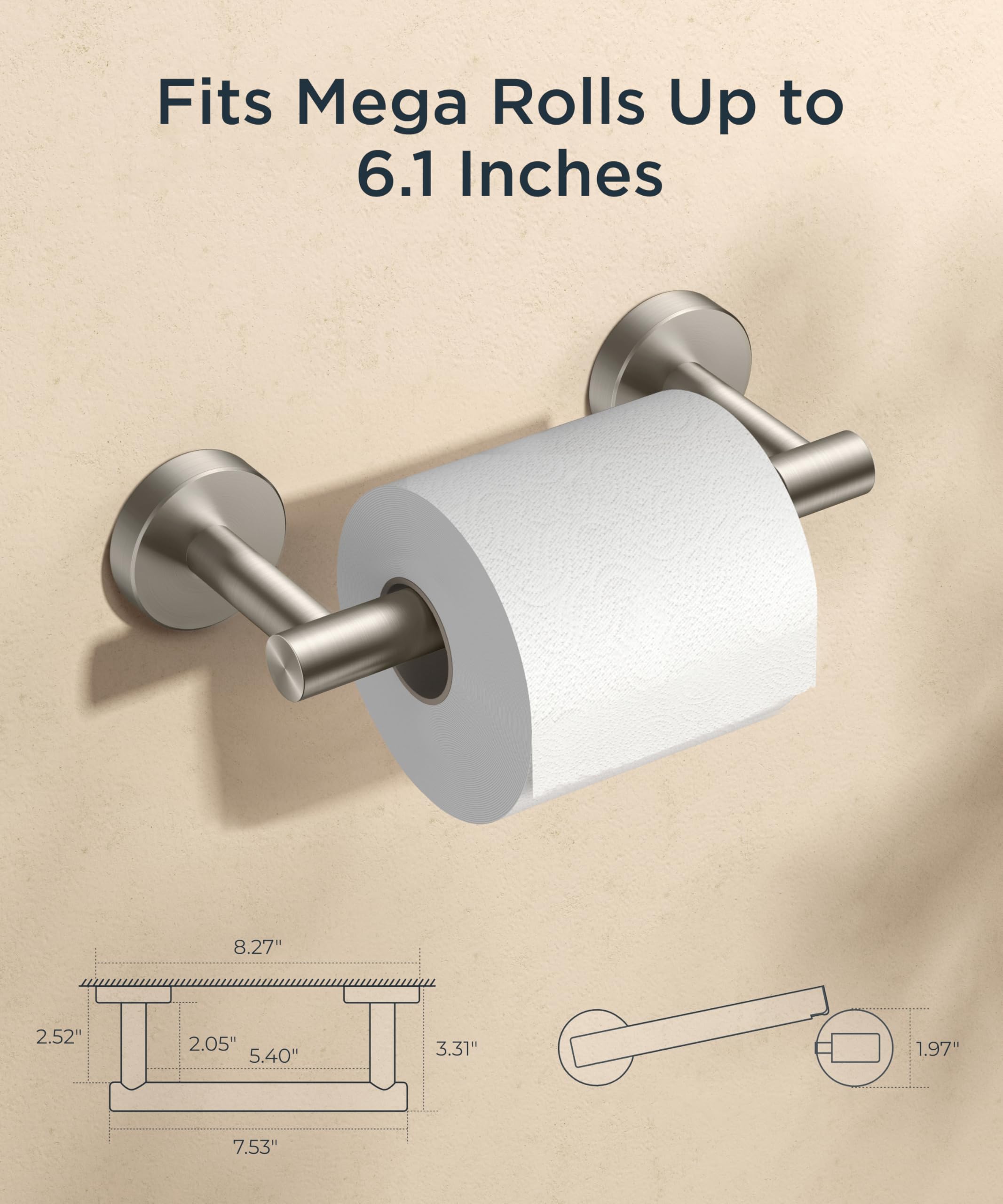 FORIOUS Stainless Steel Wall Mounted Toilet Paper Holder - Double Post Pivoting Bathroom Tissue Roll Dispenser, Rustproof Brushed Nickel Finish for Modern Home & Commercial Use - Perfect for Bathrooms, Restrooms, and Office Spaces