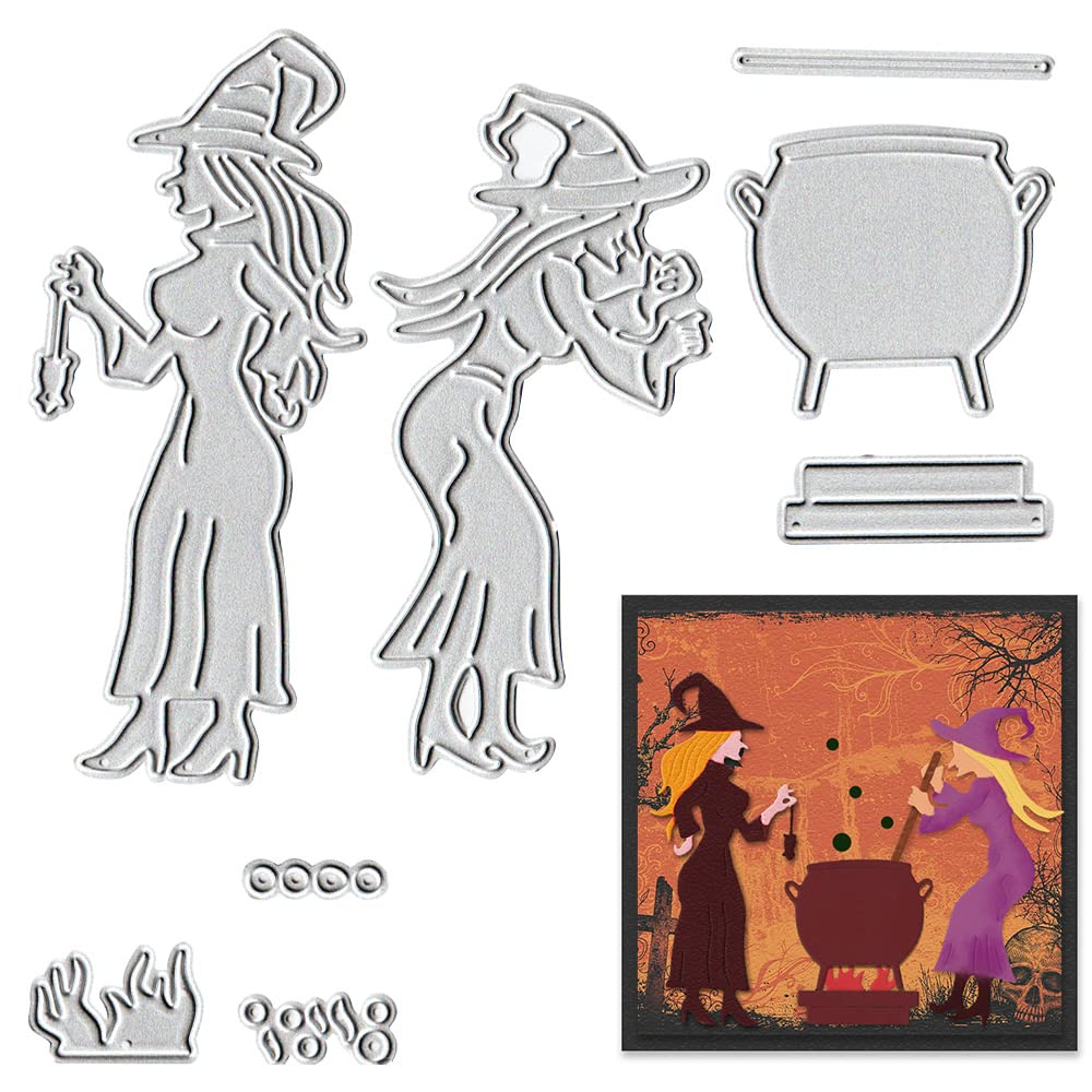 ALIBBON Halloween Witches Die Cuts Set - Metal Stencils for Card Making, Scrapbooking & Paper Crafts - DIY Magic Potion Embossing Templates for Photo Albums, Greeting Cards & Home Decor - Perfect for Halloween Parties, Witch-Themed Events & Creative Gift Making