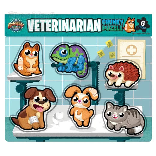 6-Piece Chunky Wooden Veterinarian Puzzle - Educational Animal Toy for Toddlers & Kids - Perfect for Learning, Playtime & Gifts