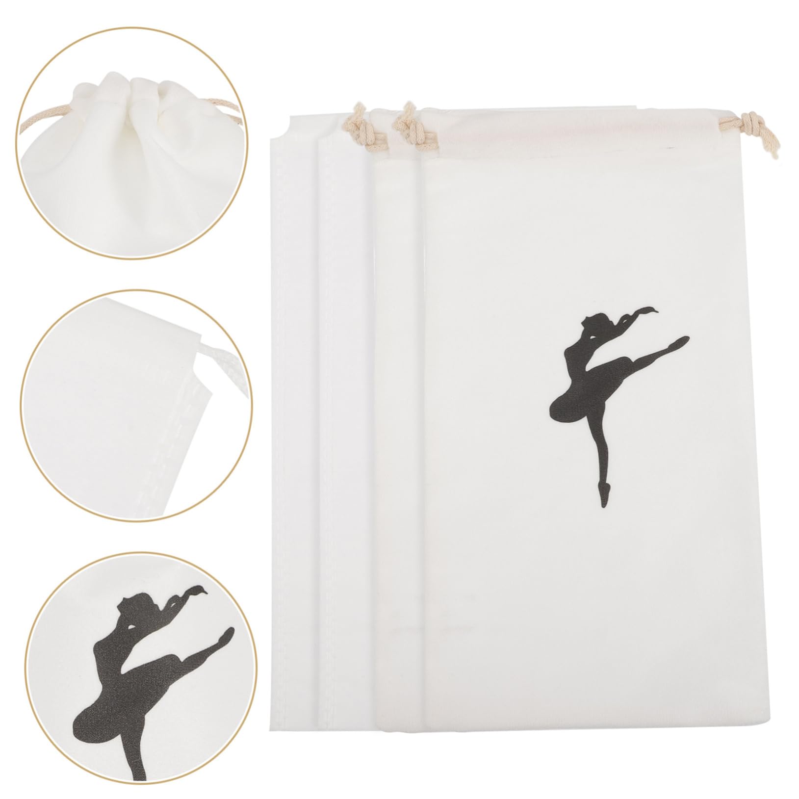 WESIEVYA 4-Pack Drawstring Dance Shoe Bags - Breathable & Washable Ballet Shoe Pouches for Ballet, Jazz, Tap - Perfect for Dance Classes, Recitals & Travel