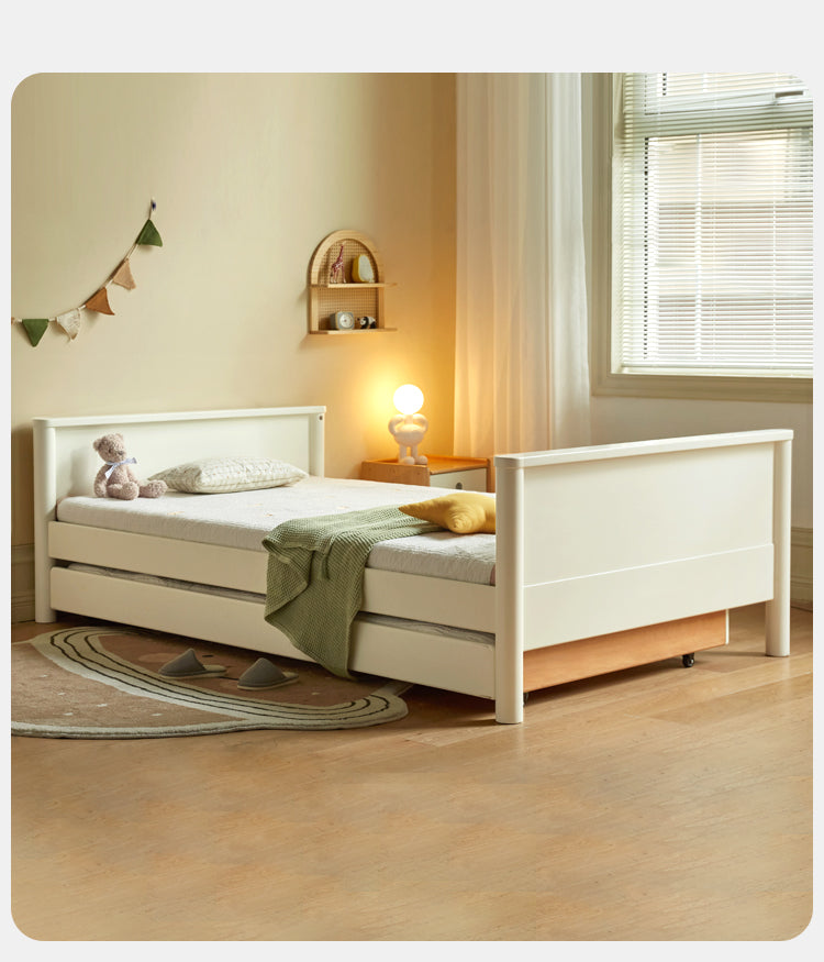 Solid Poplar Wood Kids Storage Bed - White Single Bed Frame with Underbed Drawers for Bedroom Organization & Space Saving