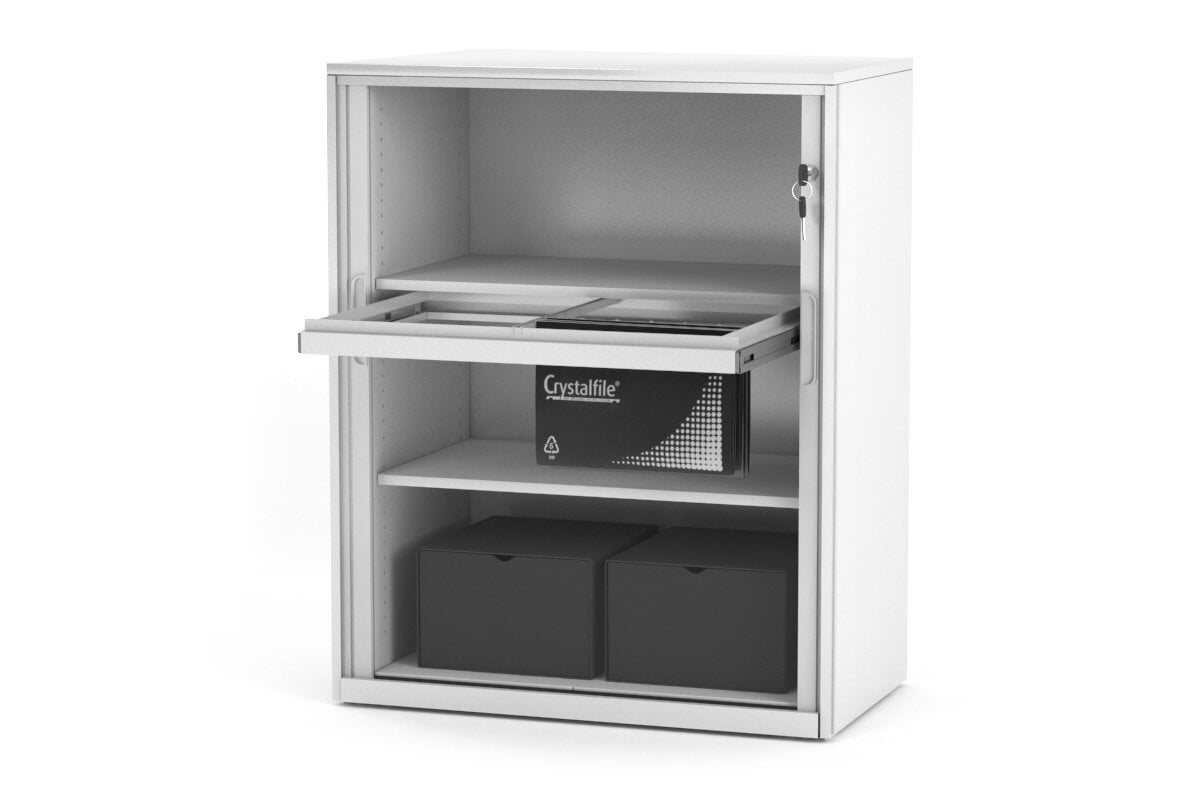 Tambour Sliding Door Storage Cabinet - Metal Organizer with Dimensions 1025H x 900W - Perfect for Home Office, Living Room, and Garage Storage Solutions