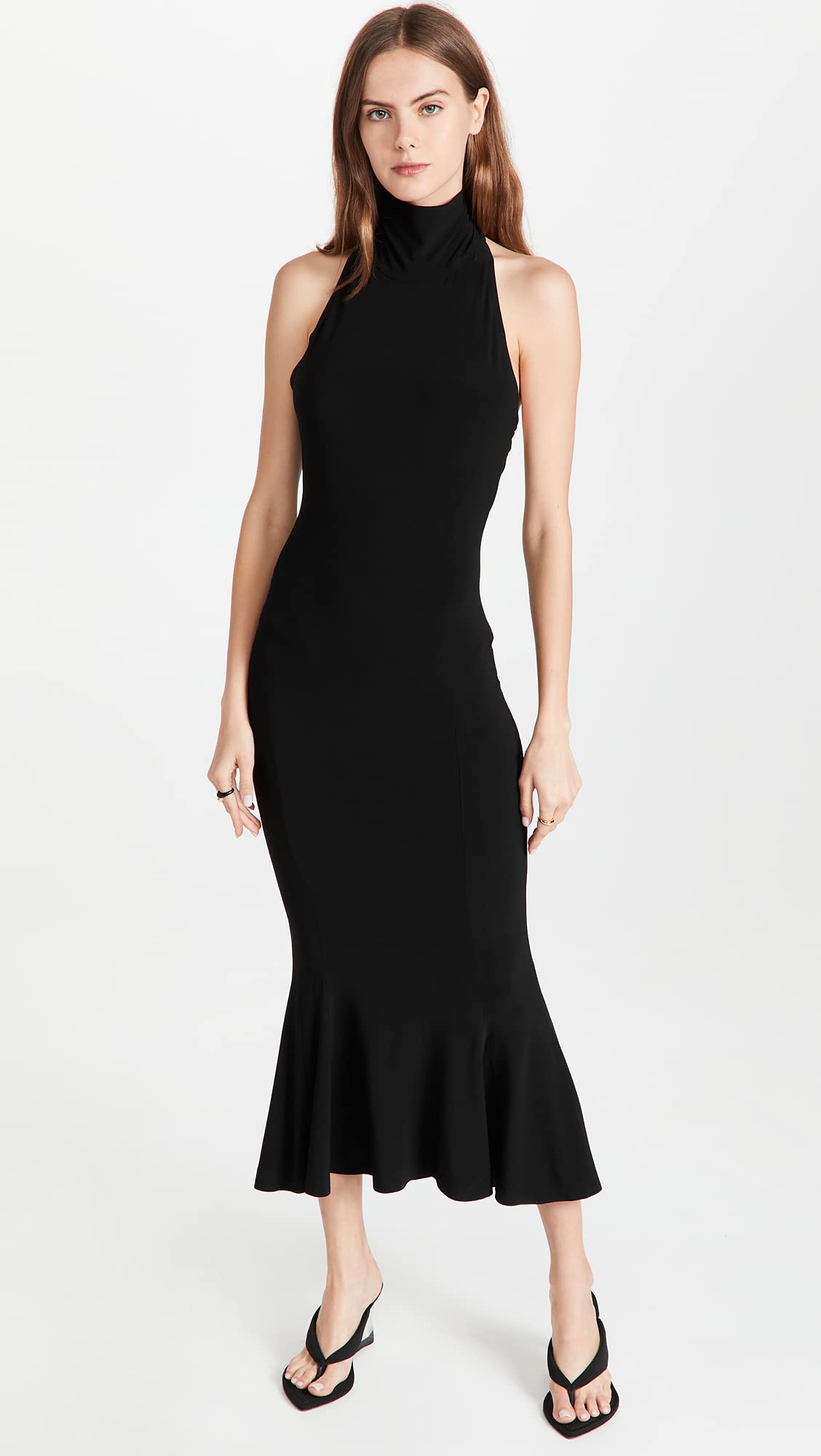 Norma Kamali Women's Halter Neck Turtle Neckline Fishtail Evening Dress - Elegant Formal Gown for Cocktail Parties, Weddings & Special Occasions