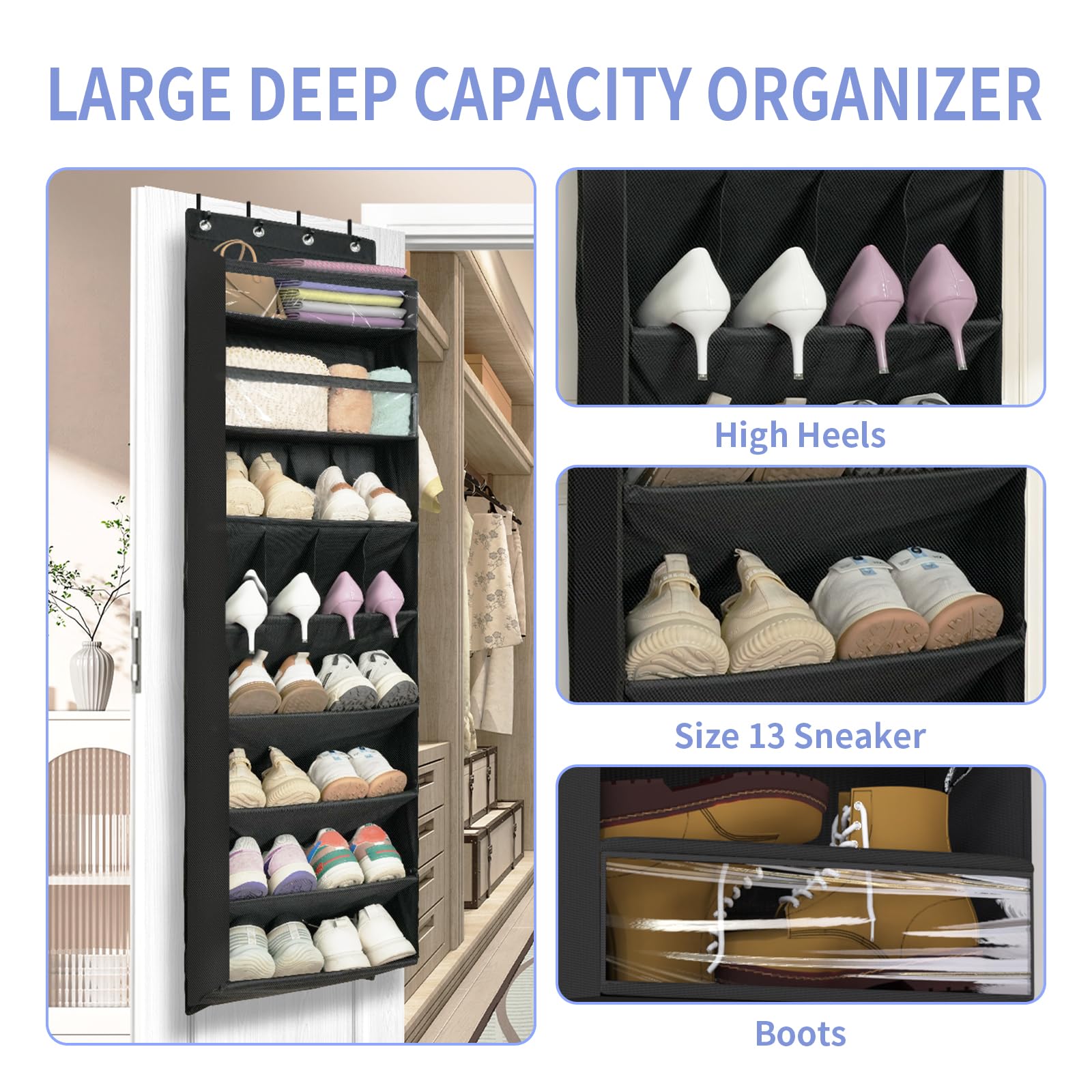 FENTEC 8-Tier Over The Door Shoe Organizer with Deep Pockets - 68
