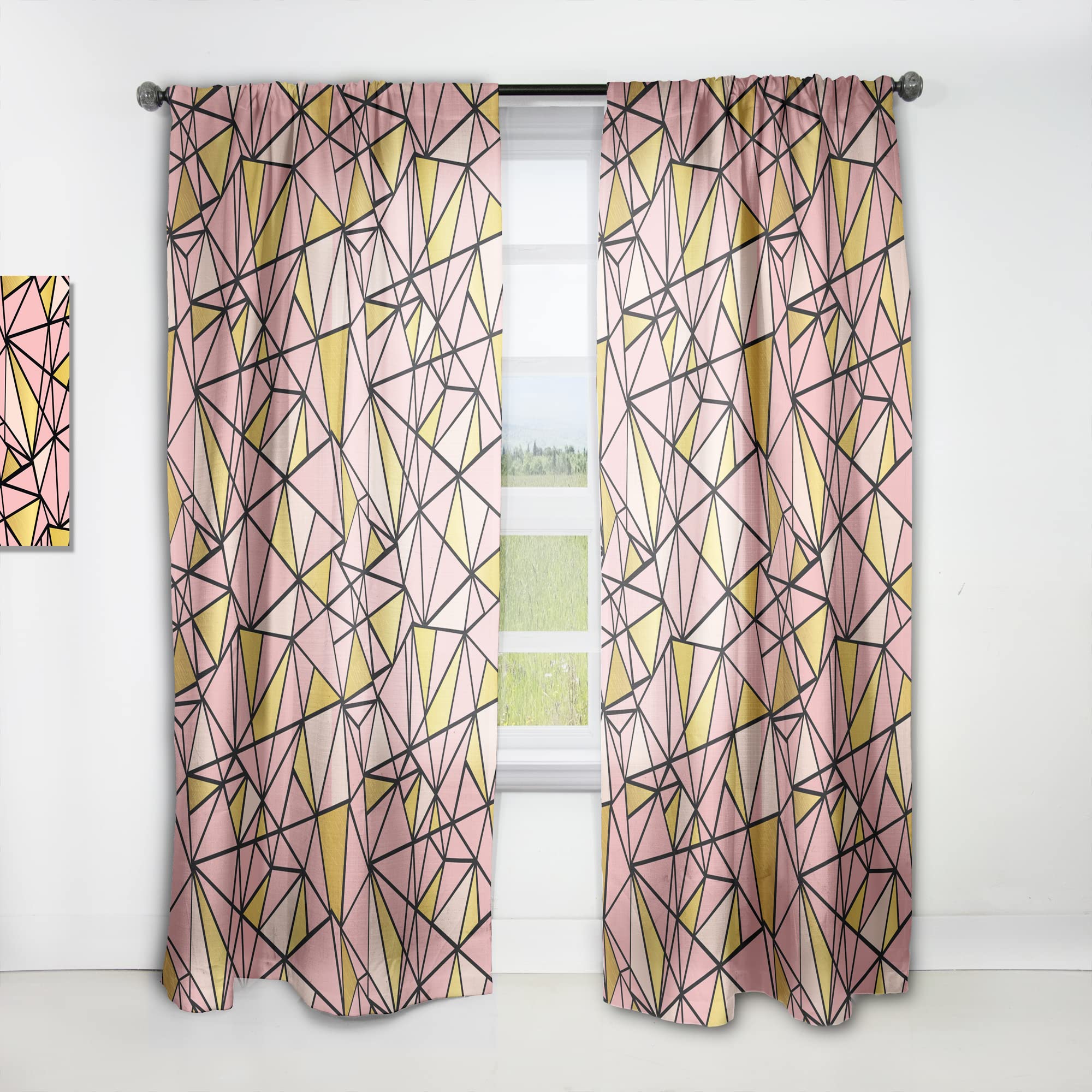 DesignQ Thermal Insulated Triangle Gold Pattern Curtains - Single Panel 52x84 Inches - Blackout Drapes for Bedroom & Living Room - Elegant Home Decor for Windows, Perfect for Privacy & Light Control