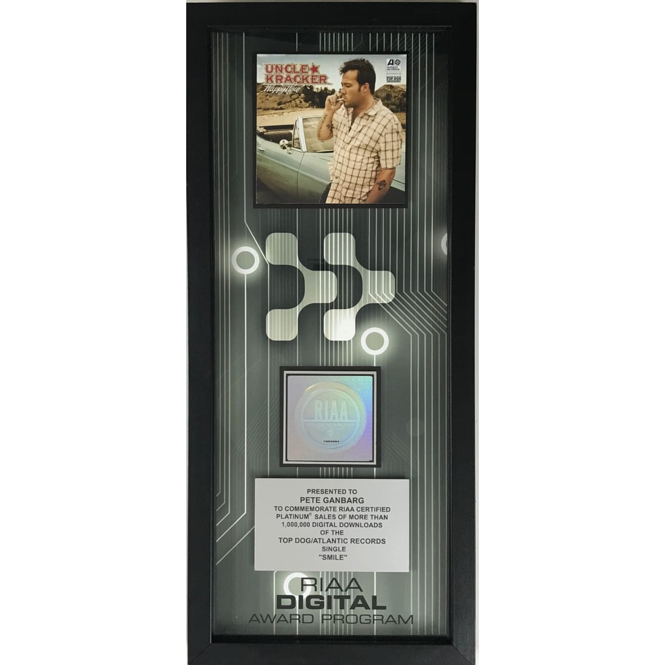 Uncle Kracker Smile RIAA Certified Digital Single Award - Perfect for Music Lovers & Collectors