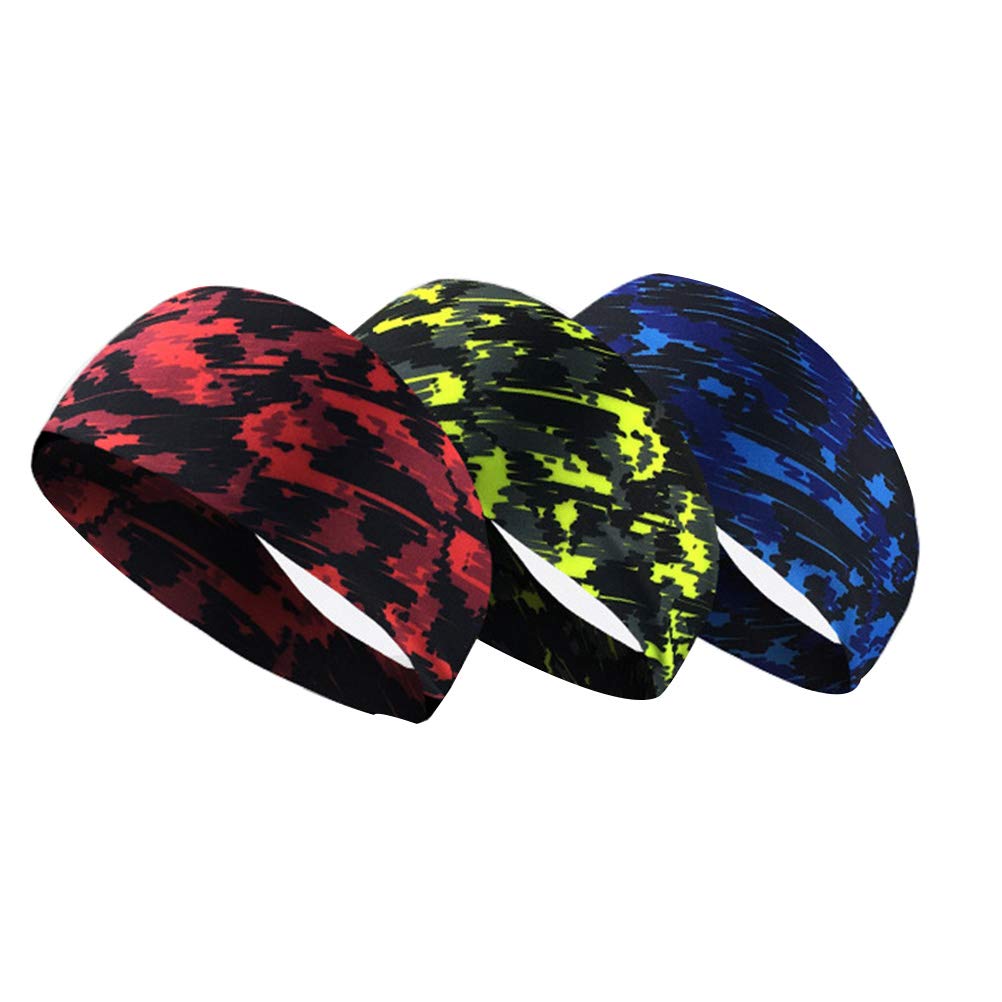 BESPORTBLE 3 Pack Unisex Sports Headbands - Sweat Absorbent Elastic Hair Bands for Yoga, Running, Cycling, Gym & Workout - Anti-Slip Head Wraps (Blue, Red, Green) - Perfect for Winter Sports & Outdoor Activities