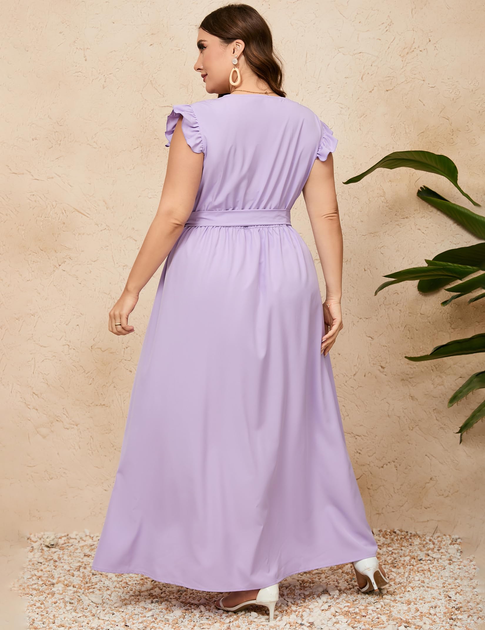 ShopWonder Plus Size Wrap V-Neck Maxi Dress - Women's Sleeveless High Waist Summer Casual Dress with Belt & Side Split | Perfect for Beach Vacations, Date Nights & Summer Parties