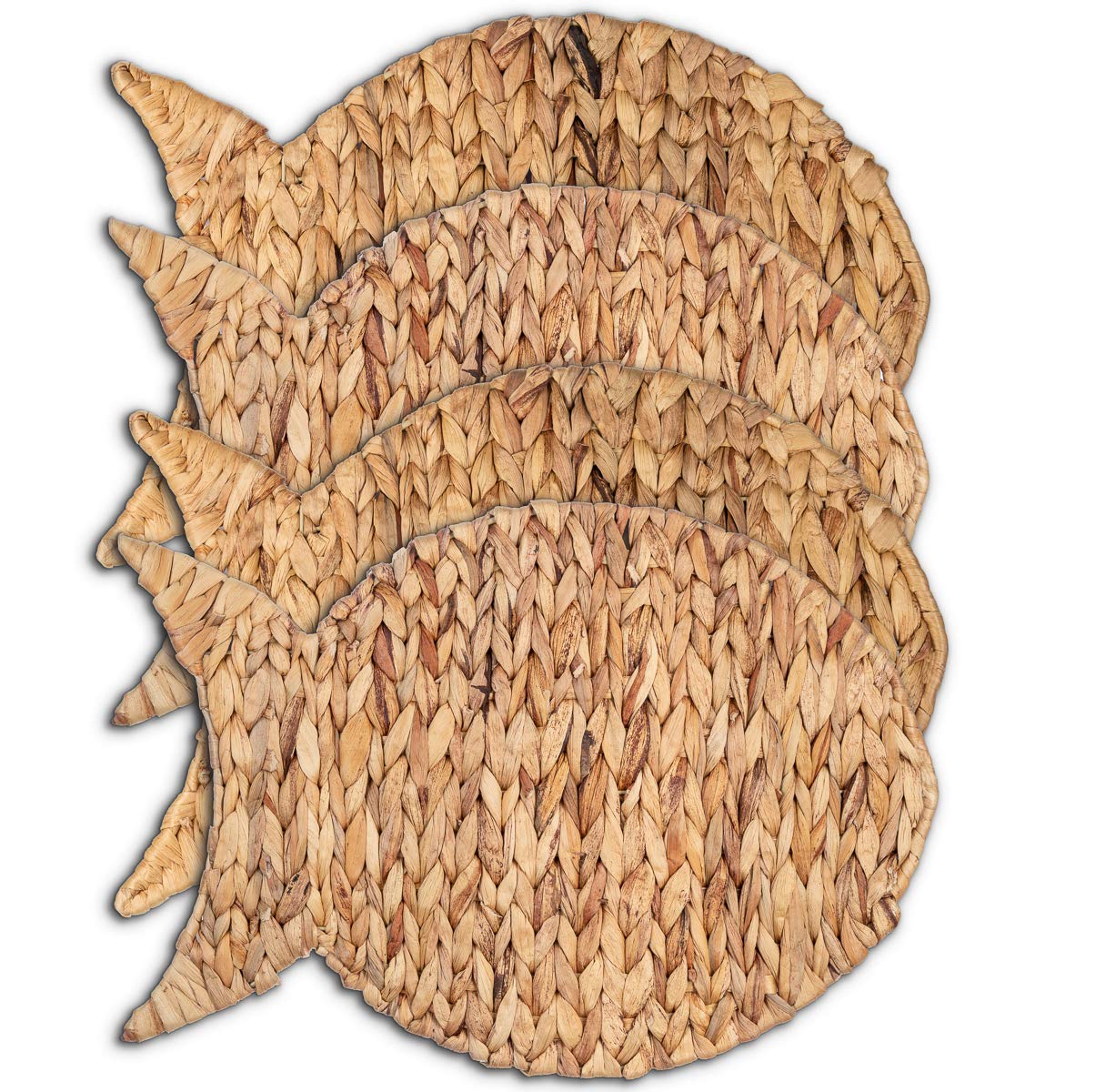 Woven Water Hyacinth Placemats Set of 4 - 12x17 Inch Nautical Fish Design Rattan Placemats for Dining Table - Natural Wicker Beach Theme Table Mats for Coastal Decor, Summer Parties & Outdoor Entertaining