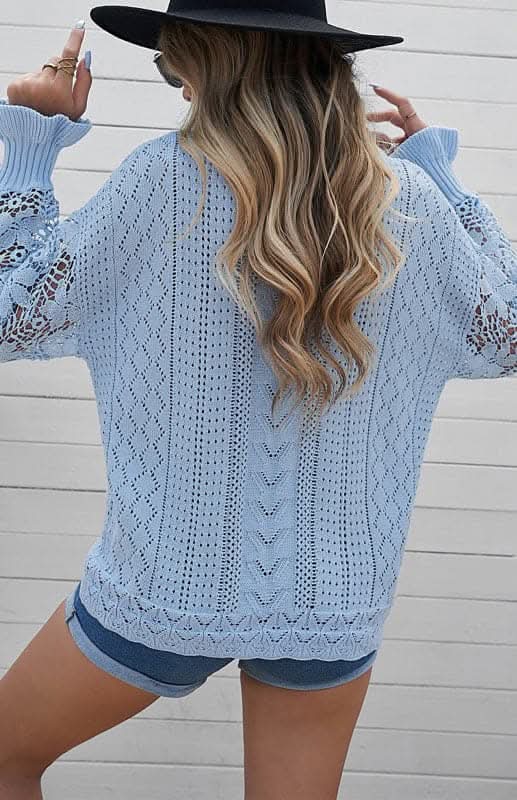 Elegant Cutout Petal Sleeve Sweater for Women - Trendy Knit Pullover for Fall & Winter - Perfect for Office, Date Night & Casual Outings