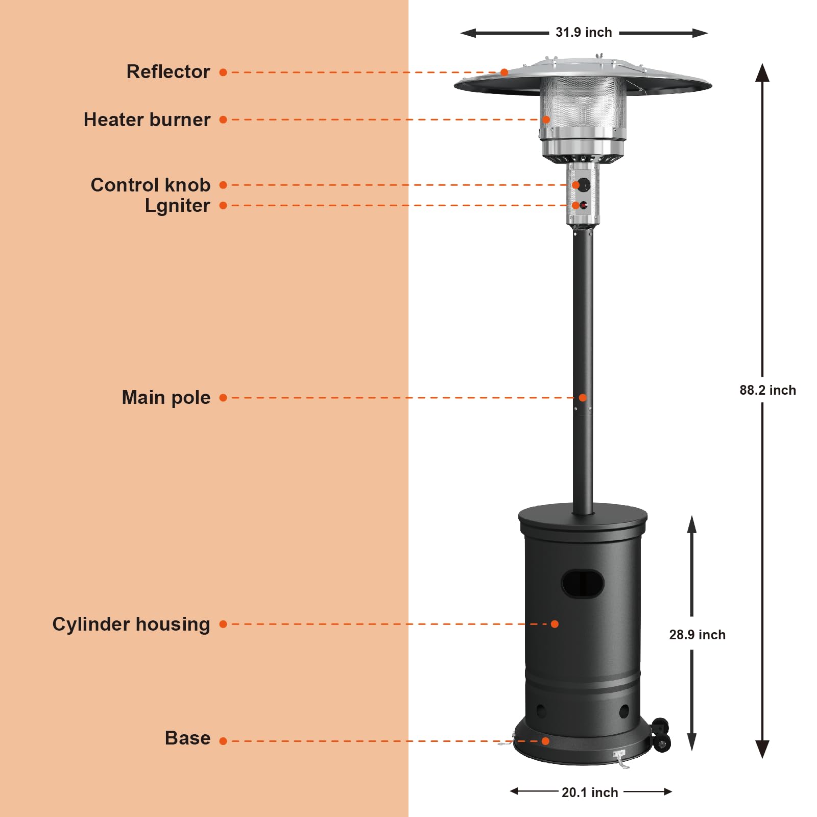 48000 BTU Outdoor Patio Heater with Wheels - 3 Heat Settings, Portable Propane Heater for Backyard, Deck & Garden - Round Table Design for Outdoor Dining & Entertainment