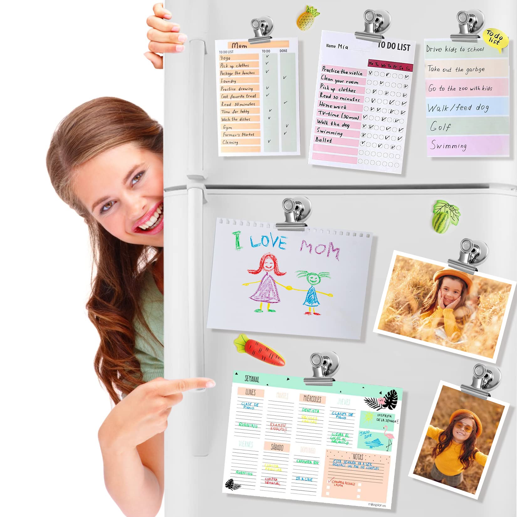 6 Pack Heavy Duty Silver Refrigerator Magnets - Strong Magnetic Clips for Fridge, Whiteboard, Office & Kitchen Organization - Perfect for Notes, Photos, Recipes & Office Documents