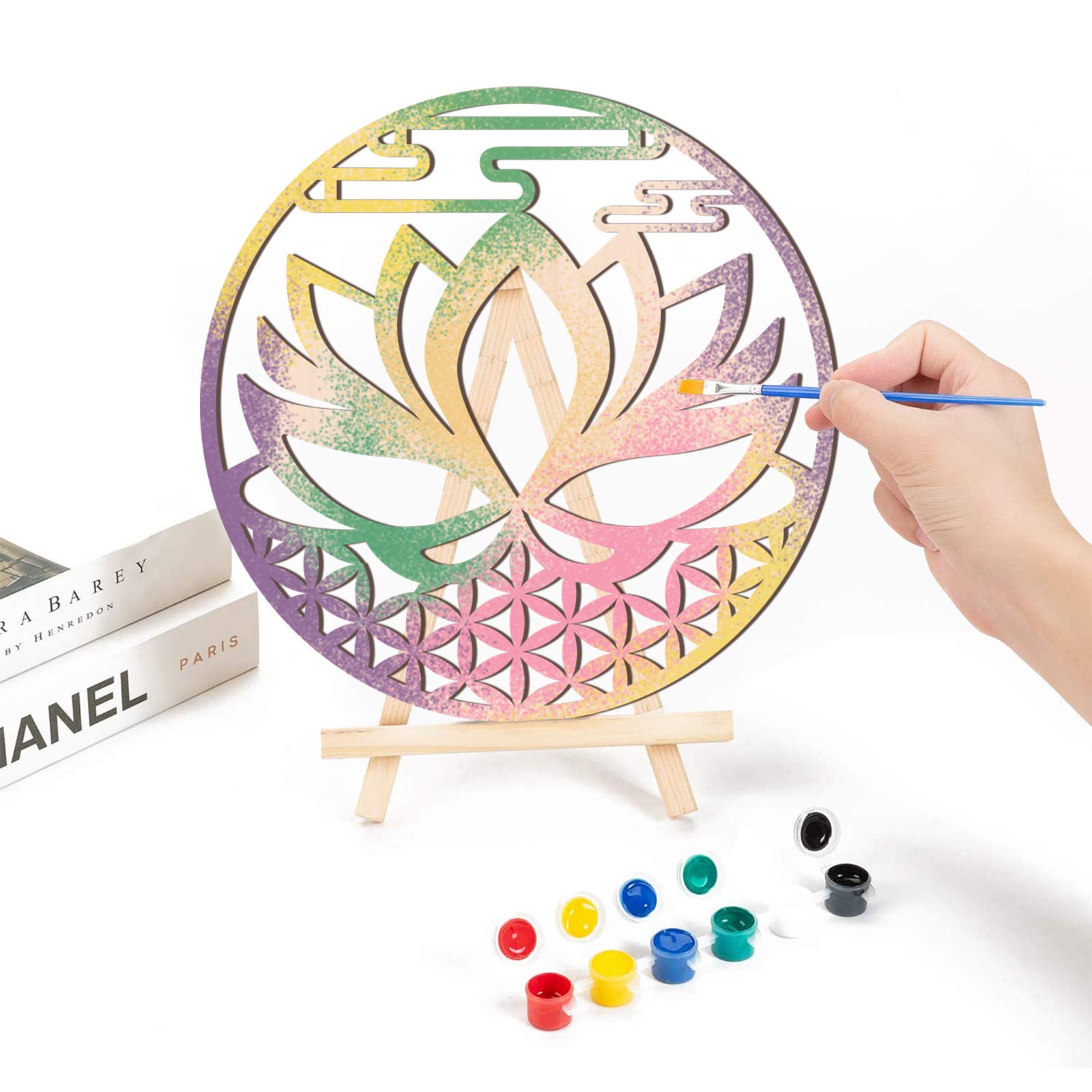 GLOBLELAND 12 Inch Lotus Wall Art - Handcrafted Wooden Crystal Grid Sacred Geometry Decor | Laser Cut Wood Sculpture for Wall Hanging | Perfect for Meditation Rooms, Yoga Studios & Spiritual Home Decor