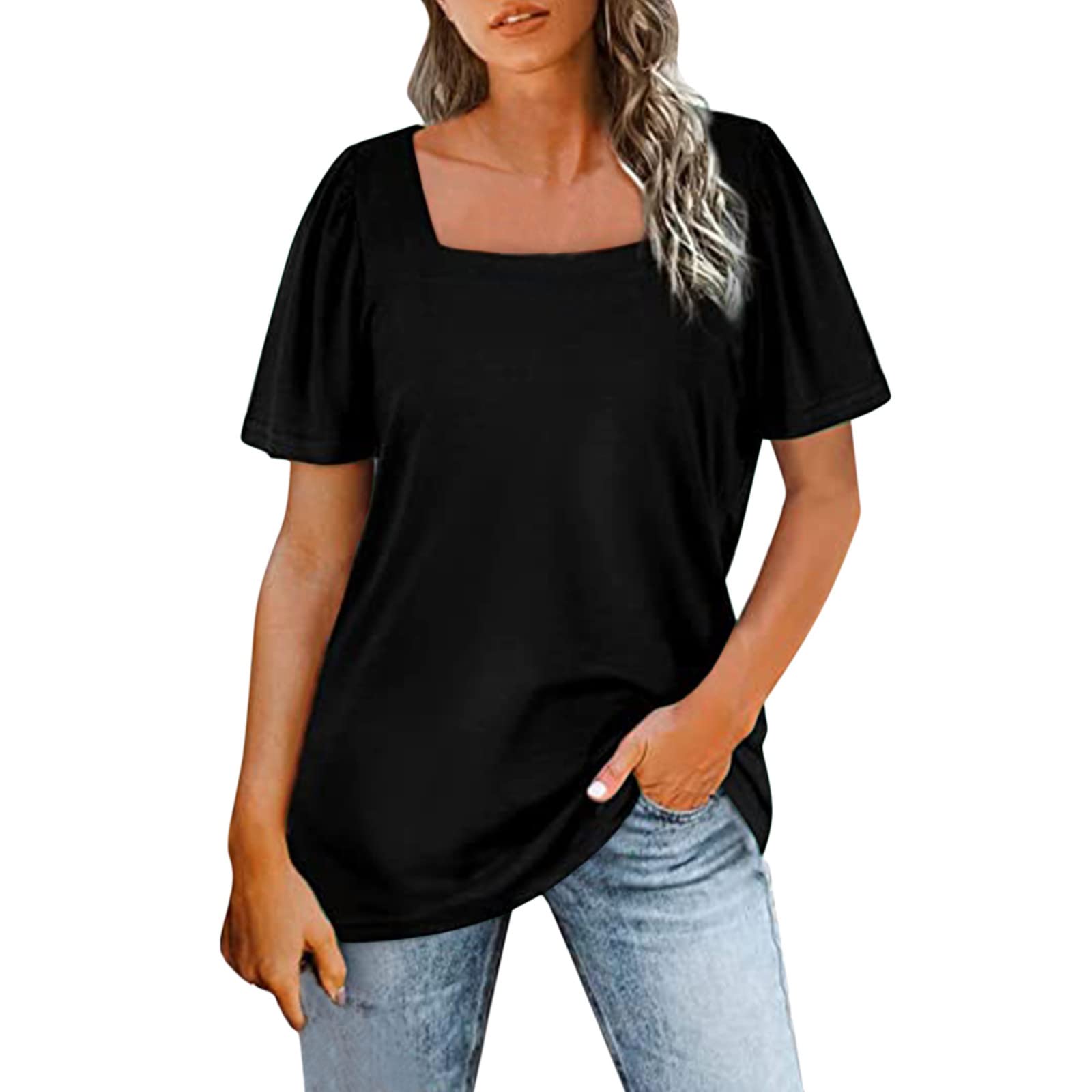 Women's Casual Solid Color T-Shirts - Puff Short Sleeve, Loose Fit Blouse with Rectangular Neckline | Summer Outfit for Beach, Office & Everyday Wear