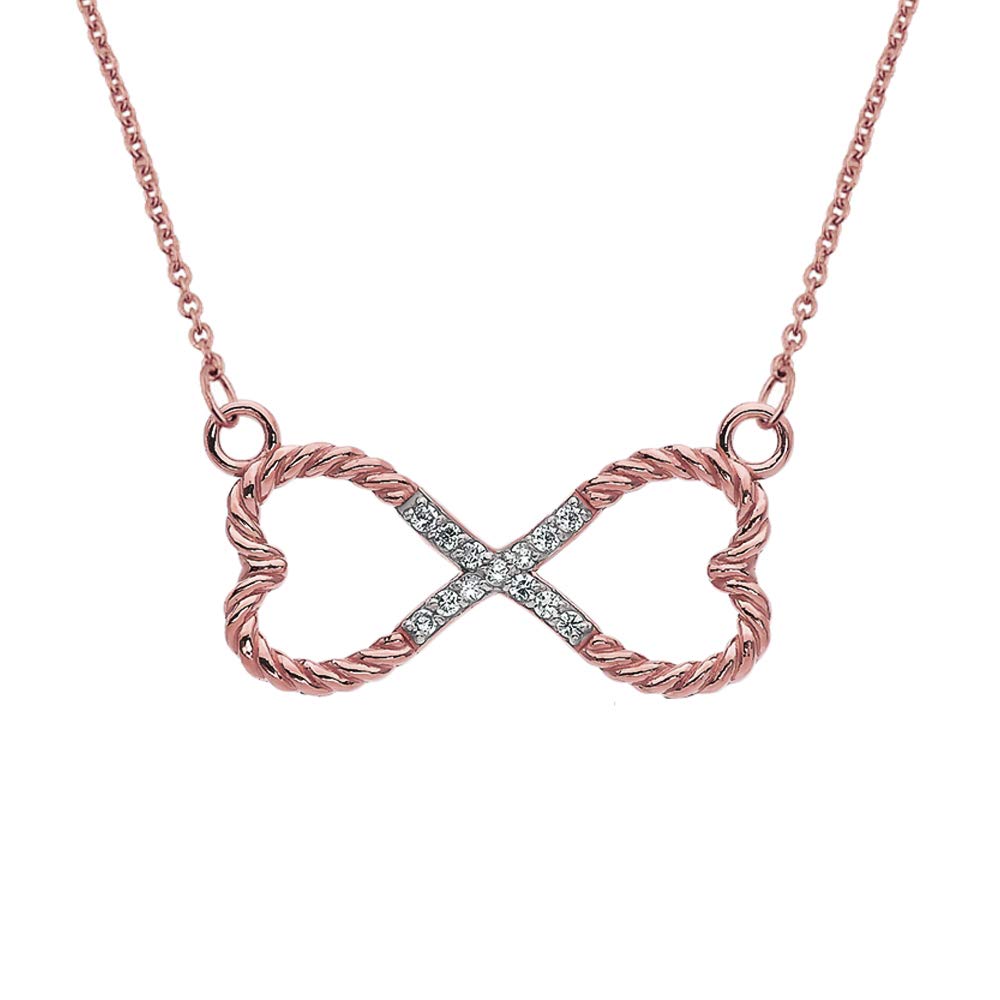 14K Gold Diamond Double Heart Infinity Rope Necklace for Women - Elegant Valentine's Day Gift, Anniversary Jewelry, Romantic Date Night Accessory