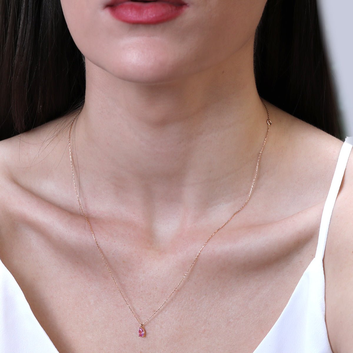 14k Yellow Gold Pear Pink Topaz Pendant Necklace for Women - Elegant Gemstone Jewelry Gift for Birthday, Anniversary & Special Occasions