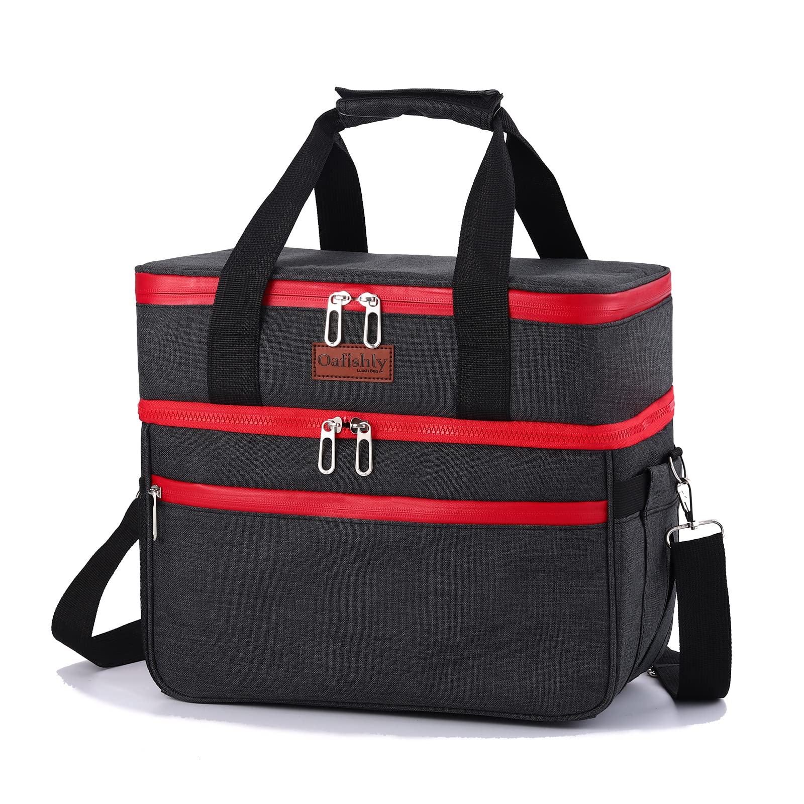 Insulated Large Lunch Bag Leakproof & Waterproof with Shoulder Strap - Reusable Cooler Lunch Box for Men & Women - Perfect for Office, Work, Picnics & Outdoor Activities (Black Pro)